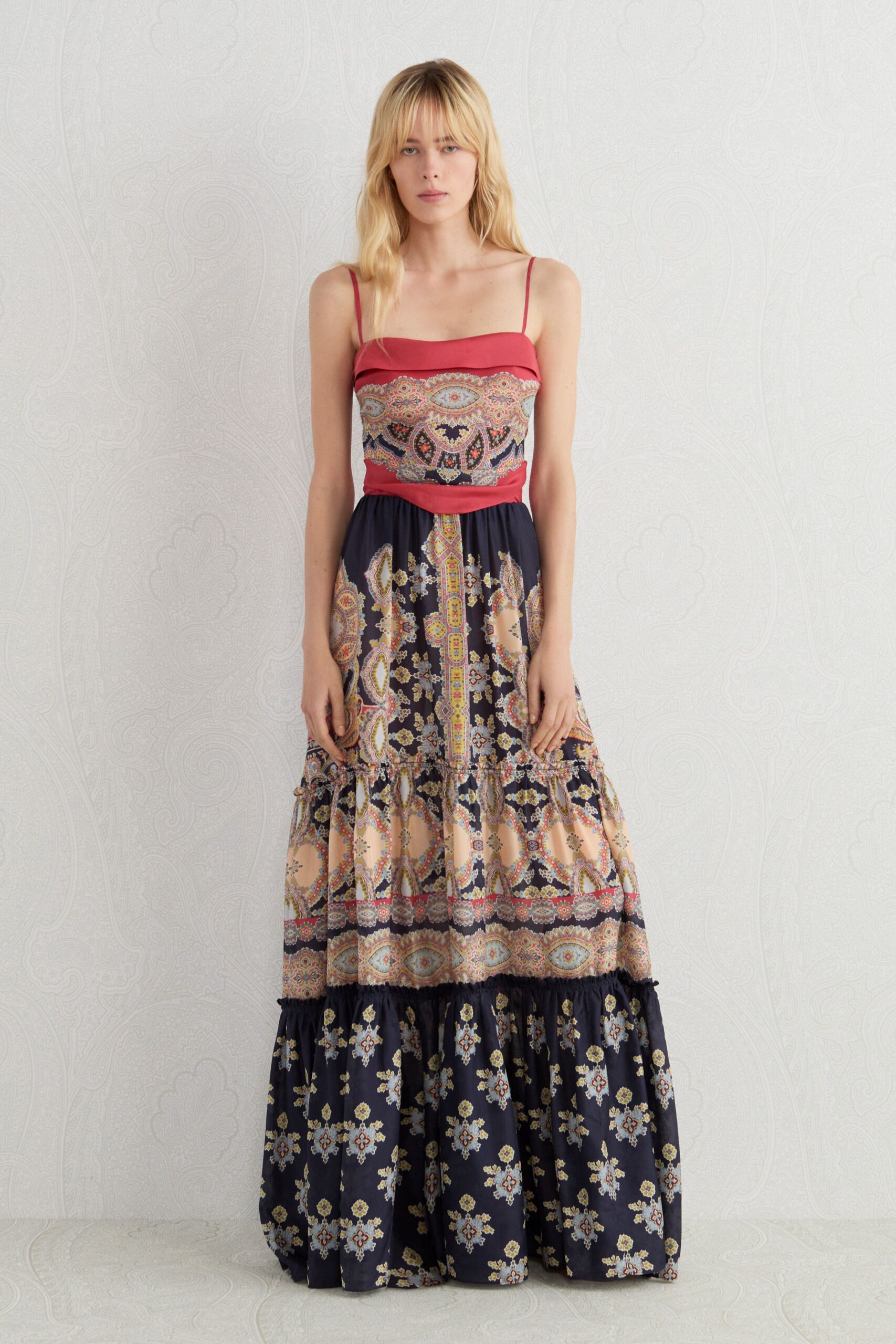 multi-colored sleeveless maxi dress