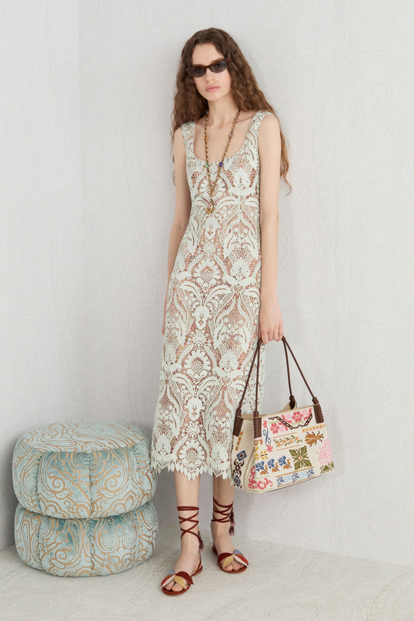 white lace sleeveless v-neck fitted embroidered tiered dress