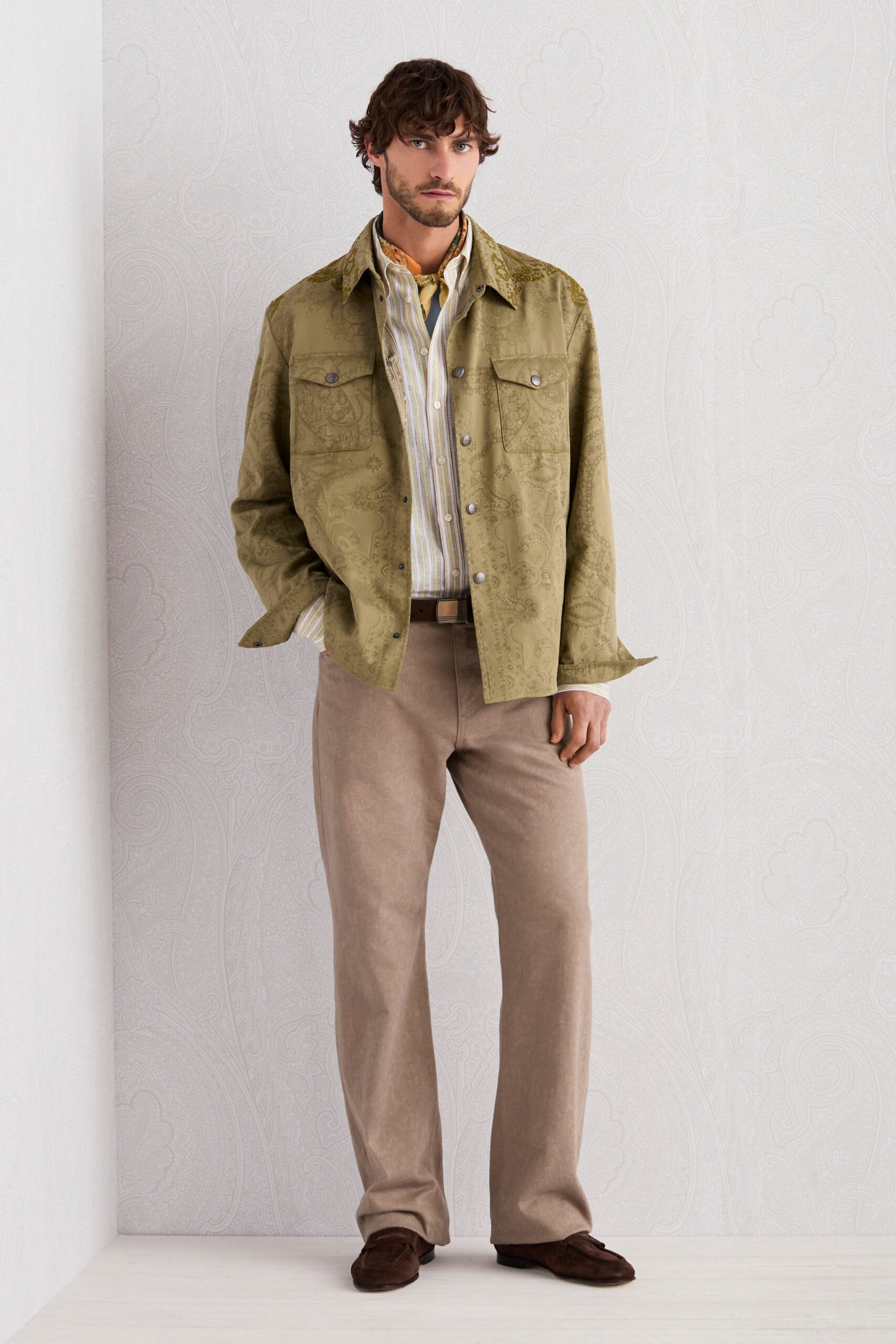beige cotton relaxed straight-leg pants