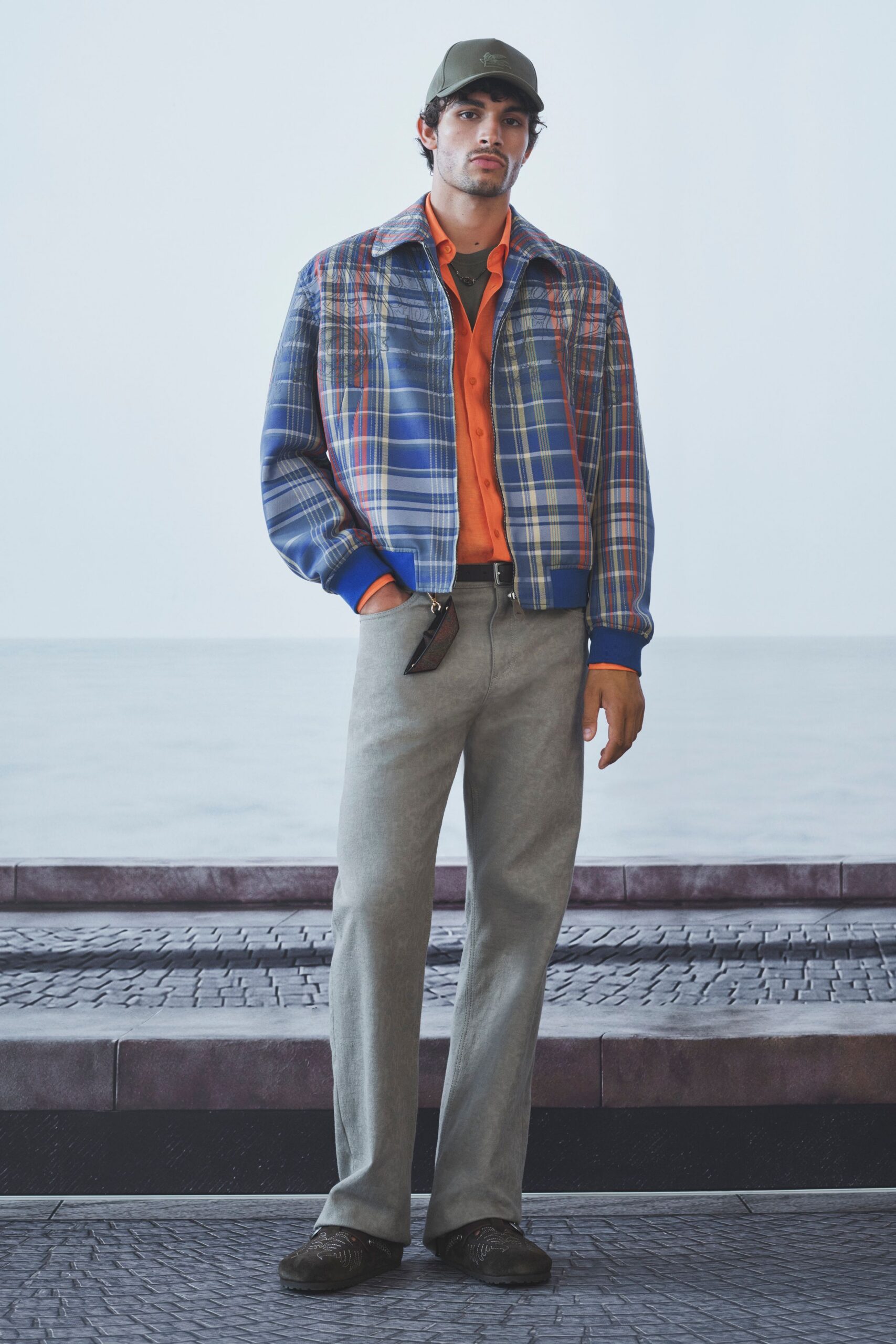 plaid jacket with orange shirt