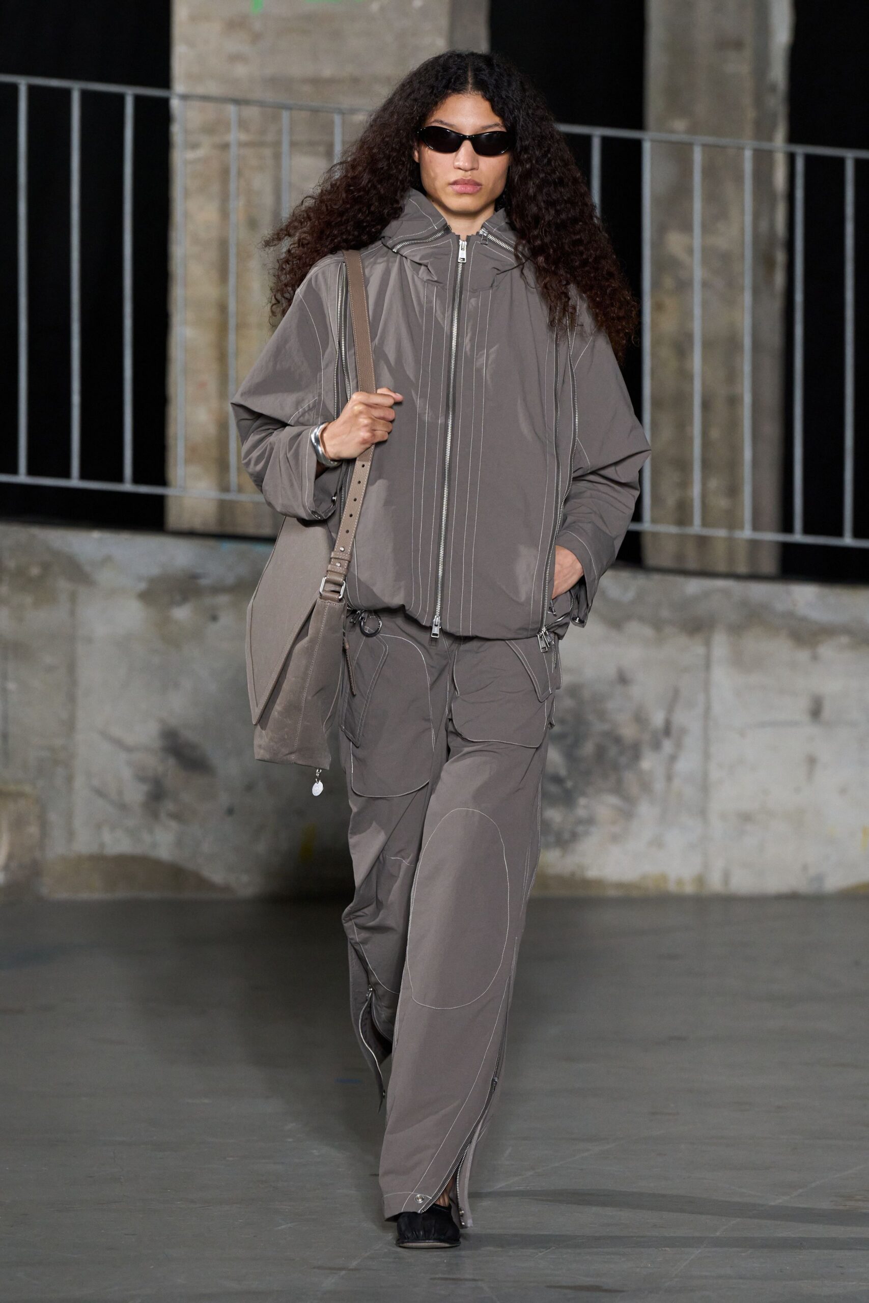 gray vinyl relaxed cargo pants