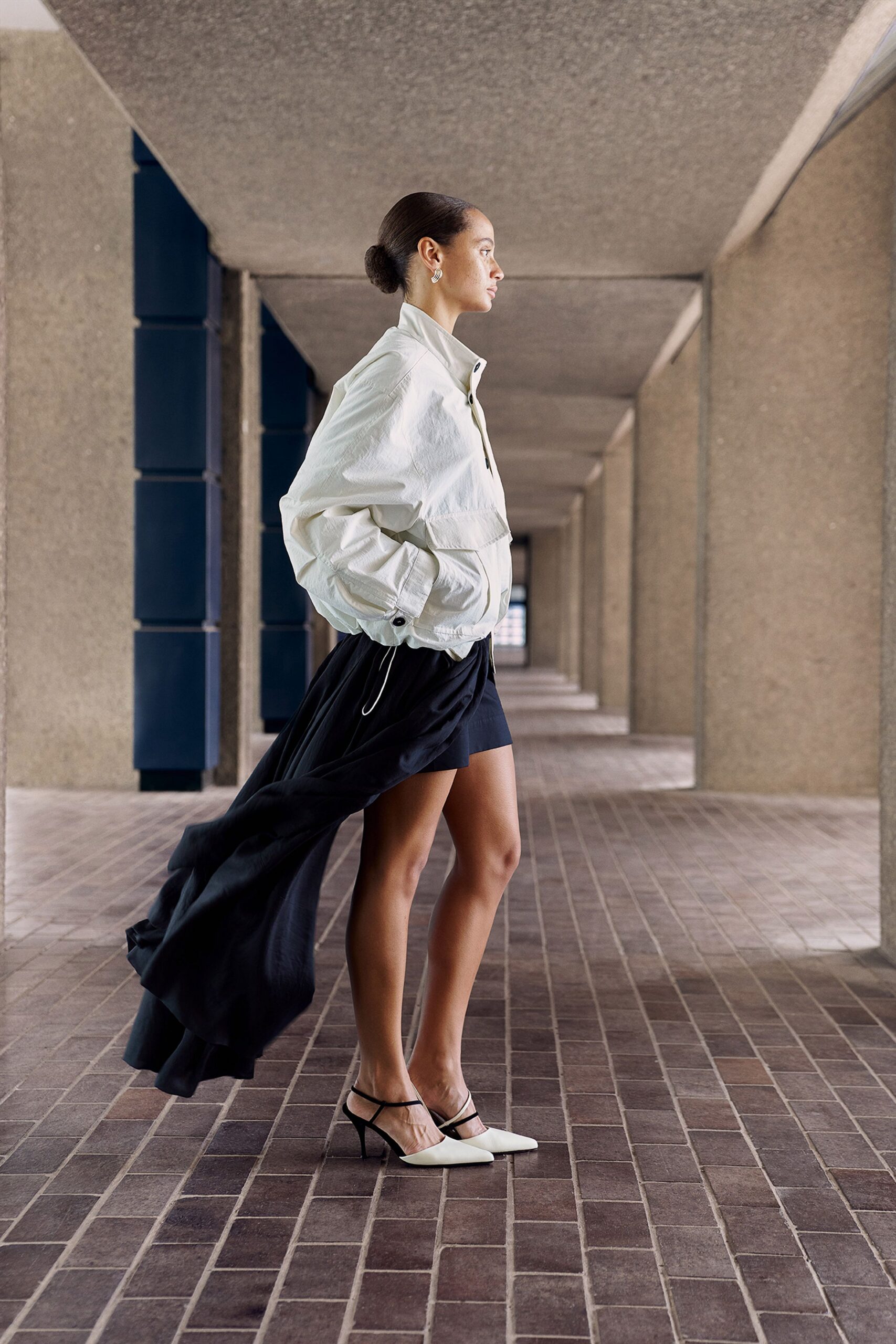 black silk fitted high-waisted flowing maxi skirt