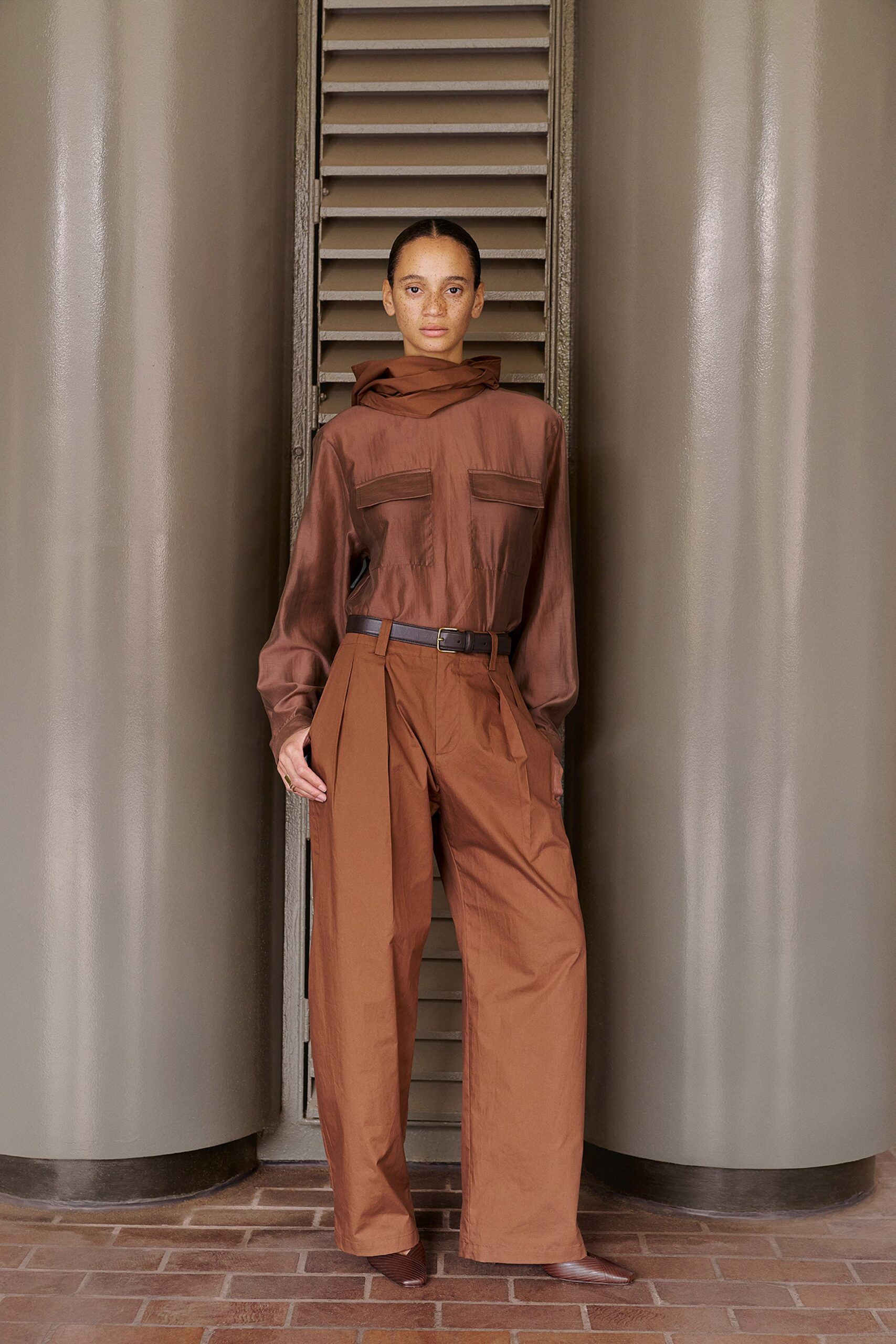 brown relaxed shirt and pants
