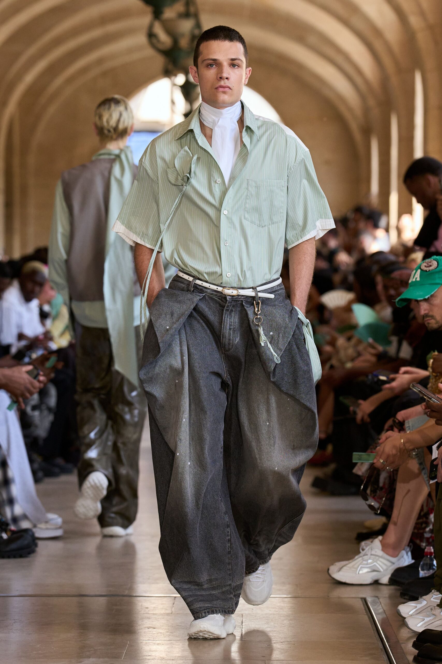 blue denim relaxed distressed wide-leg pants