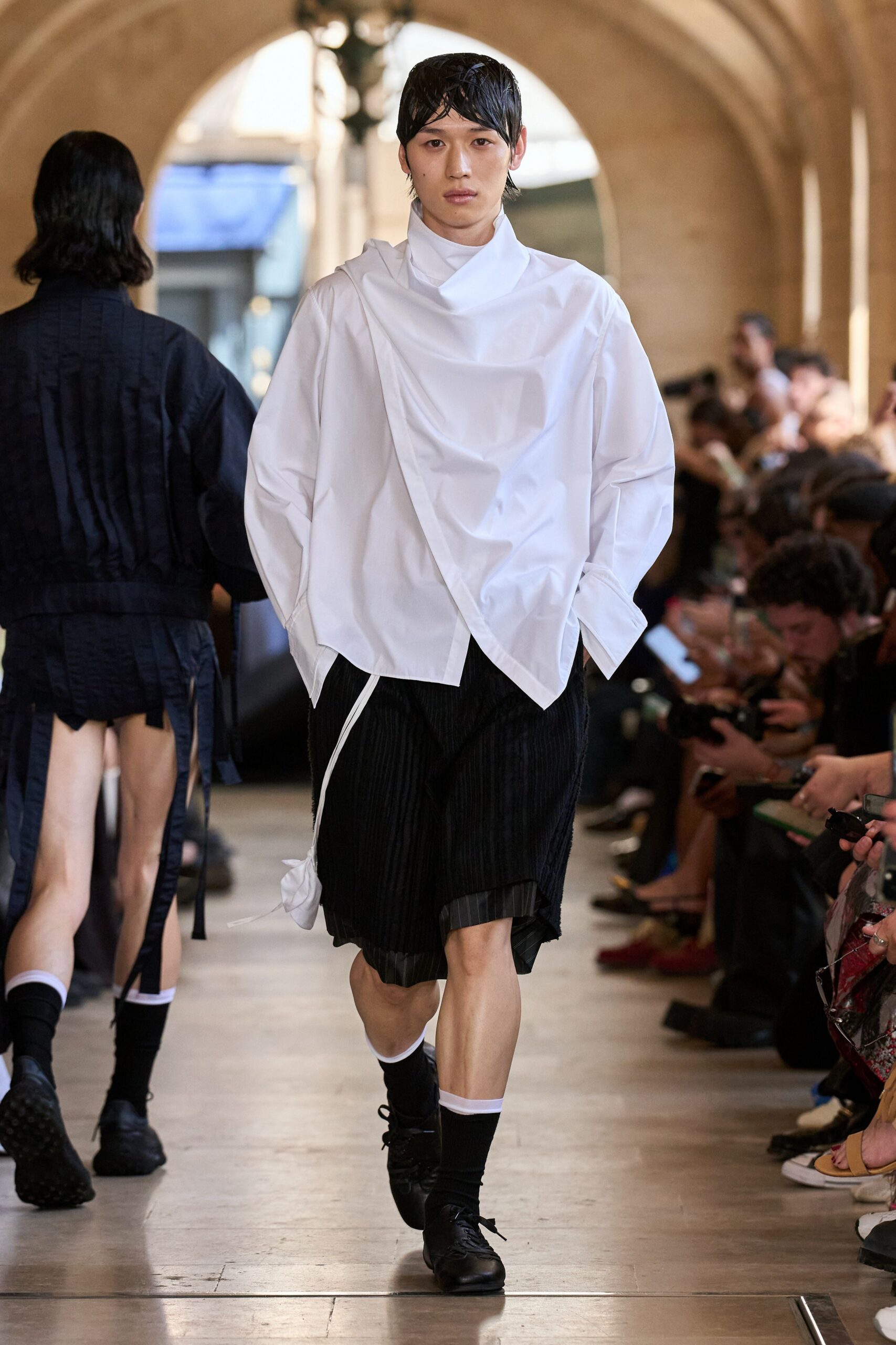 white cotton long-sleeve collared relaxed shirt