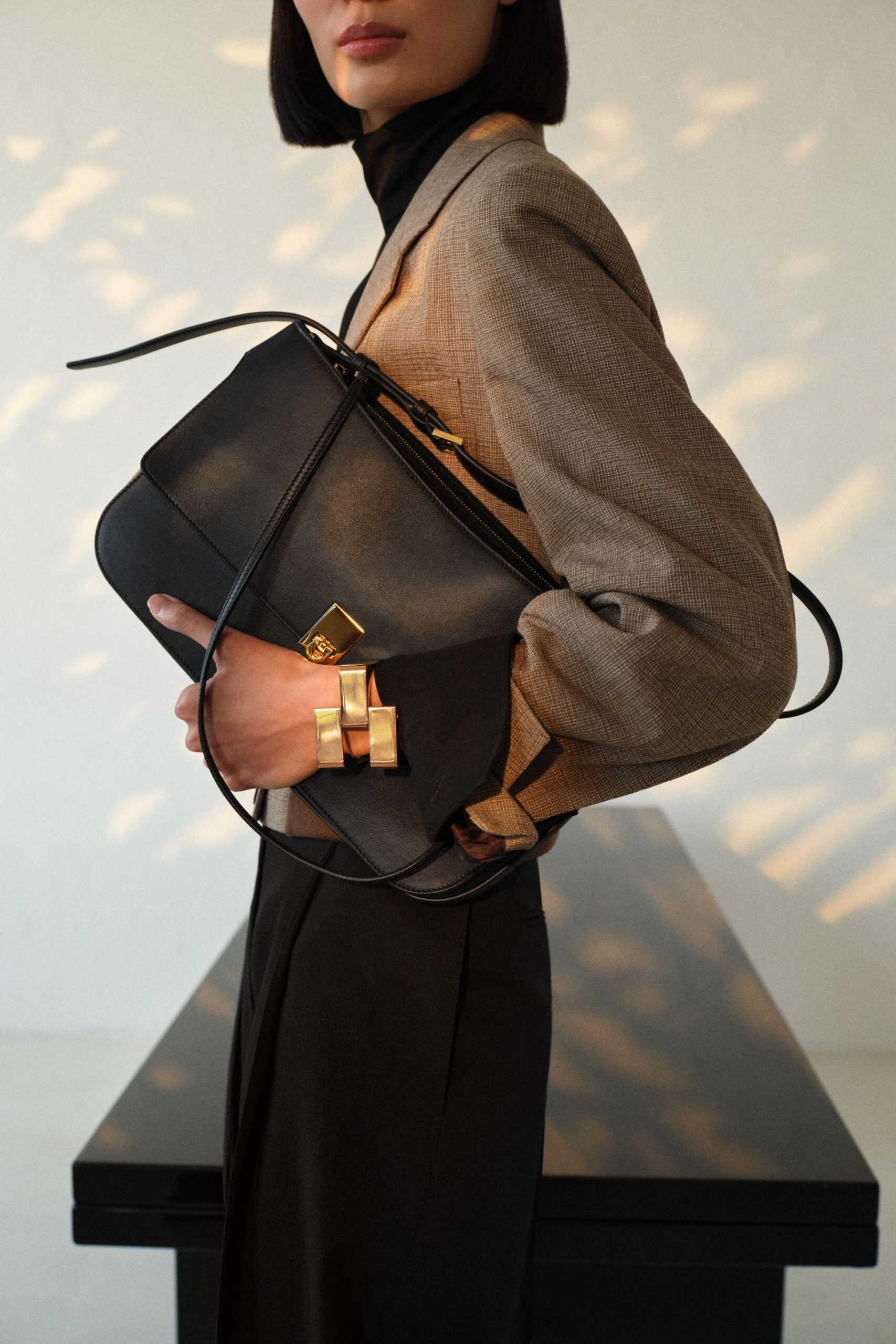 black leather zippered bag
