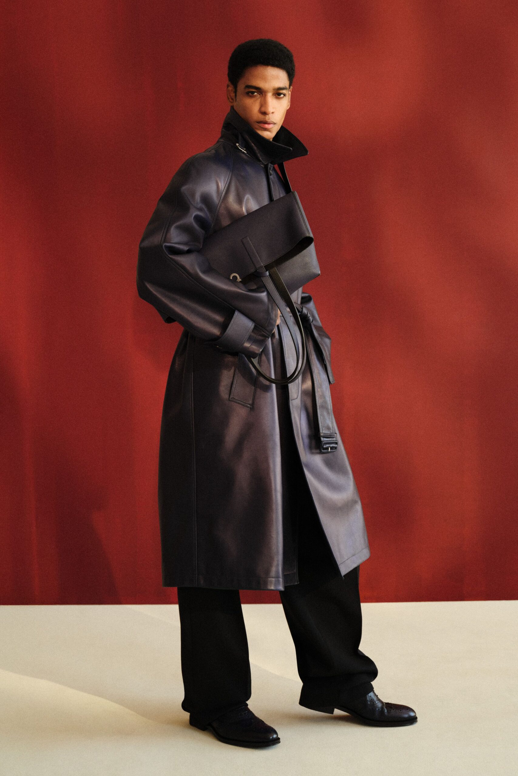 black cotton relaxed straight-leg pants