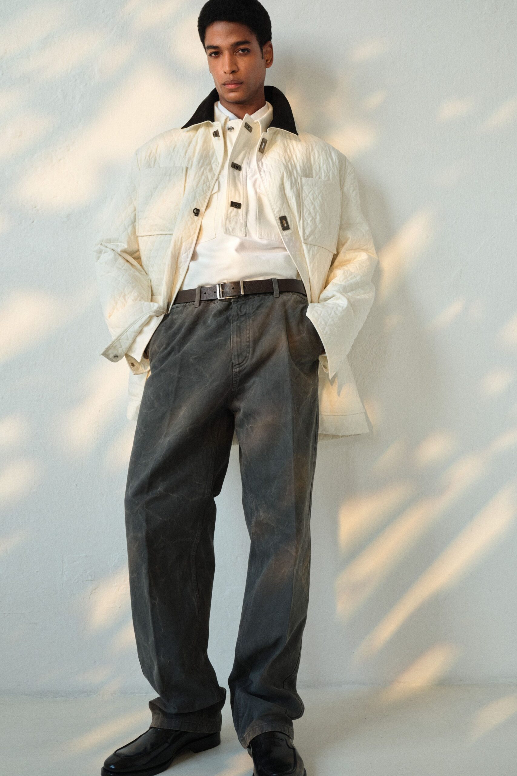 gray cotton relaxed straight-leg pants