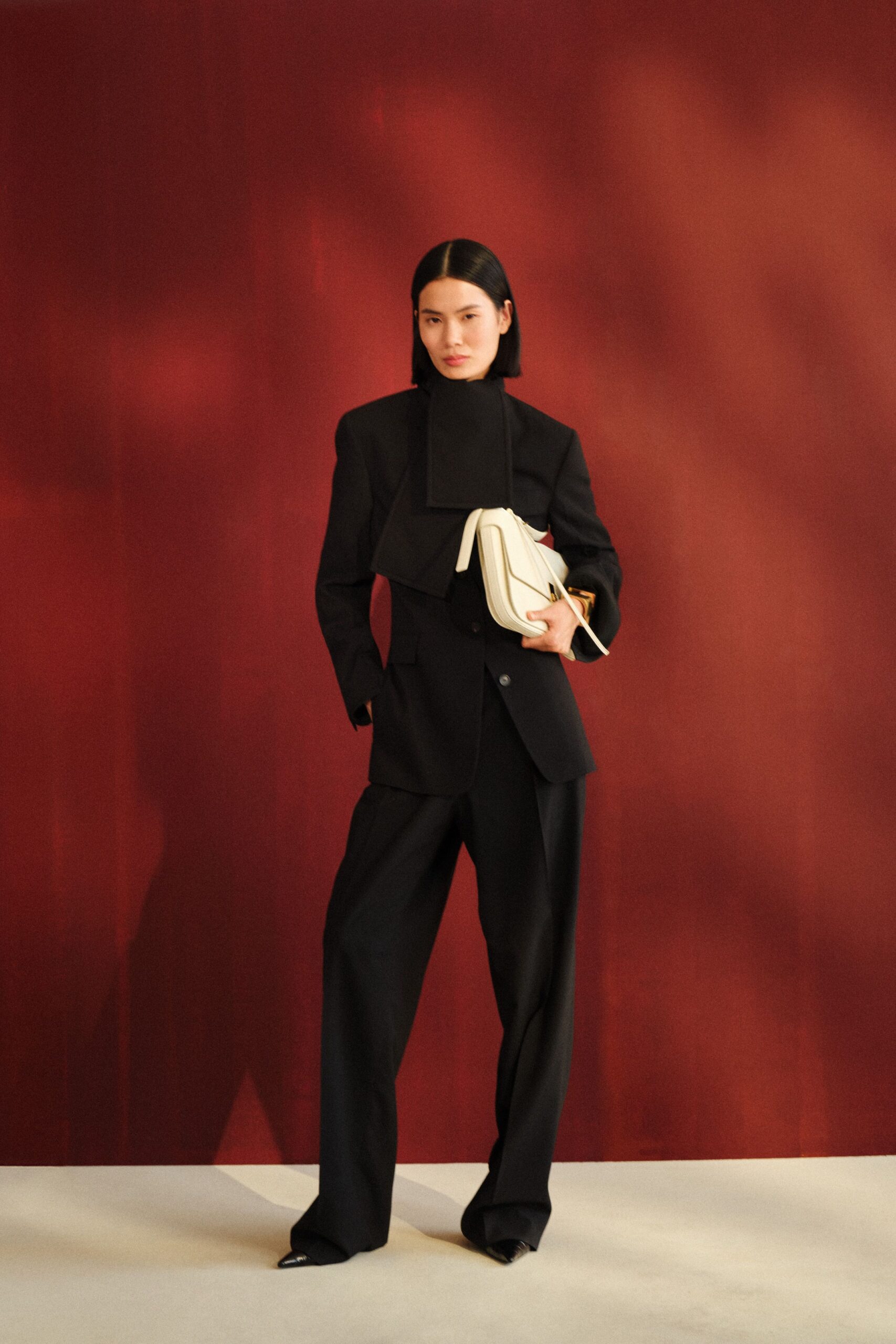 black wool long-sleeve collared structured buttoned blazer