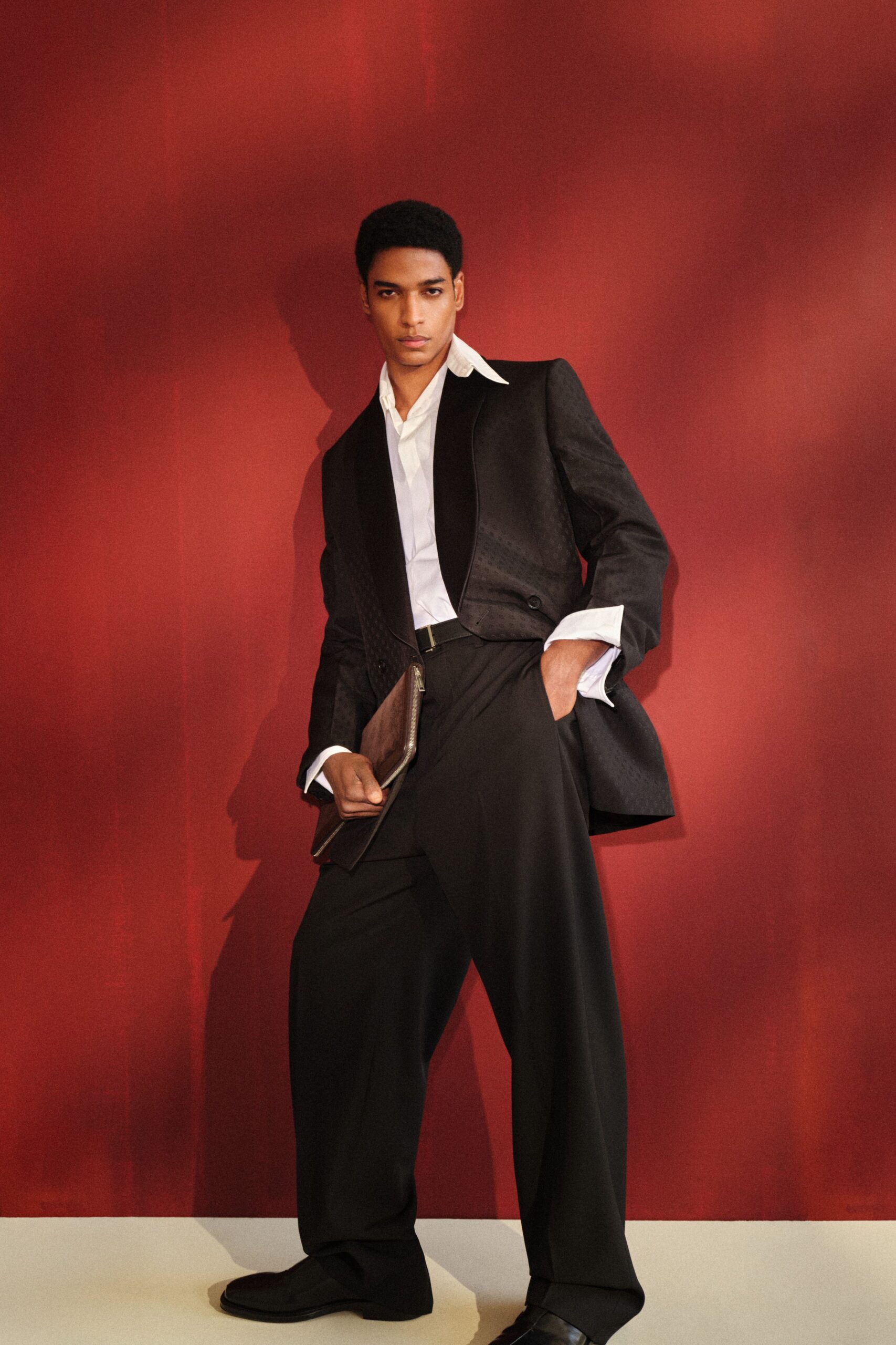 black silk long-sleeve collared structured buttoned blazer