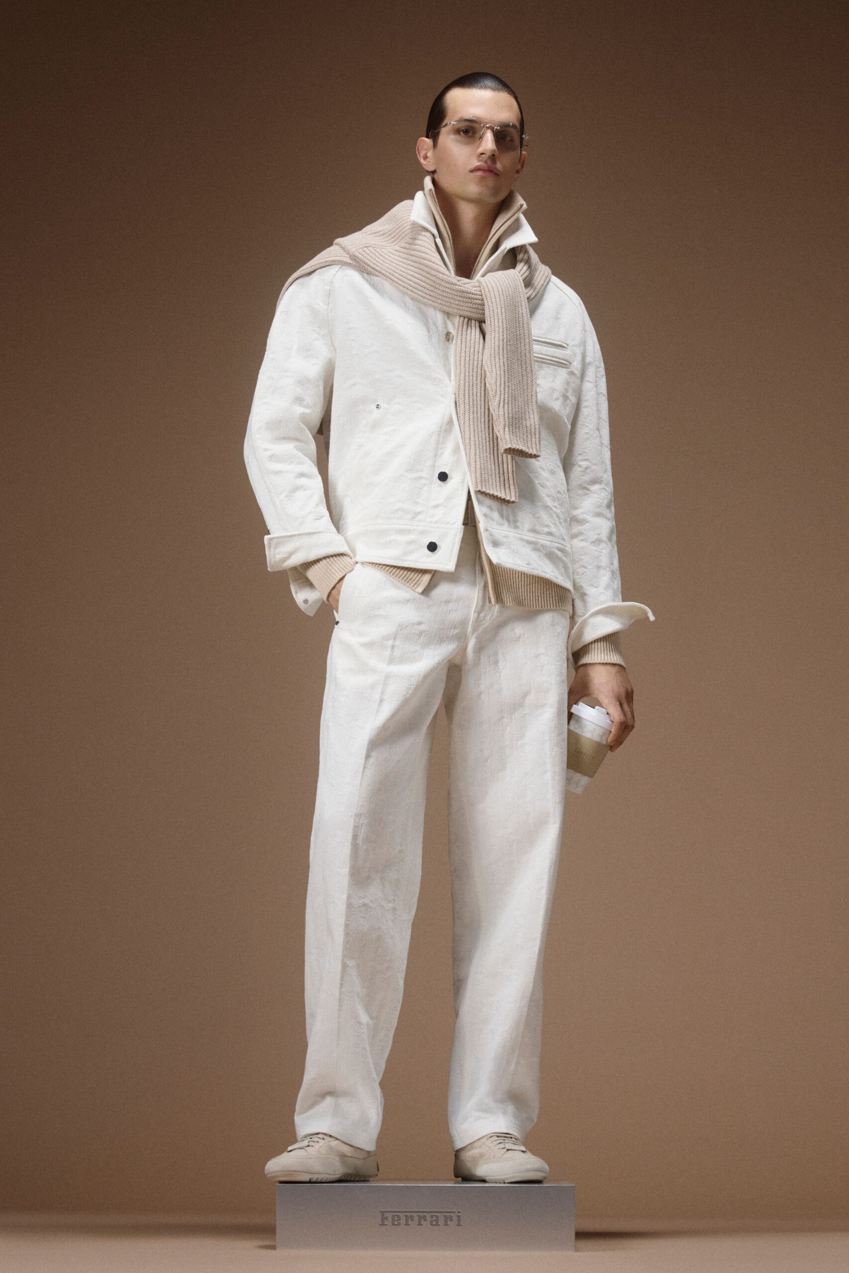 white cotton long-sleeve collared relaxed buttoned jacket