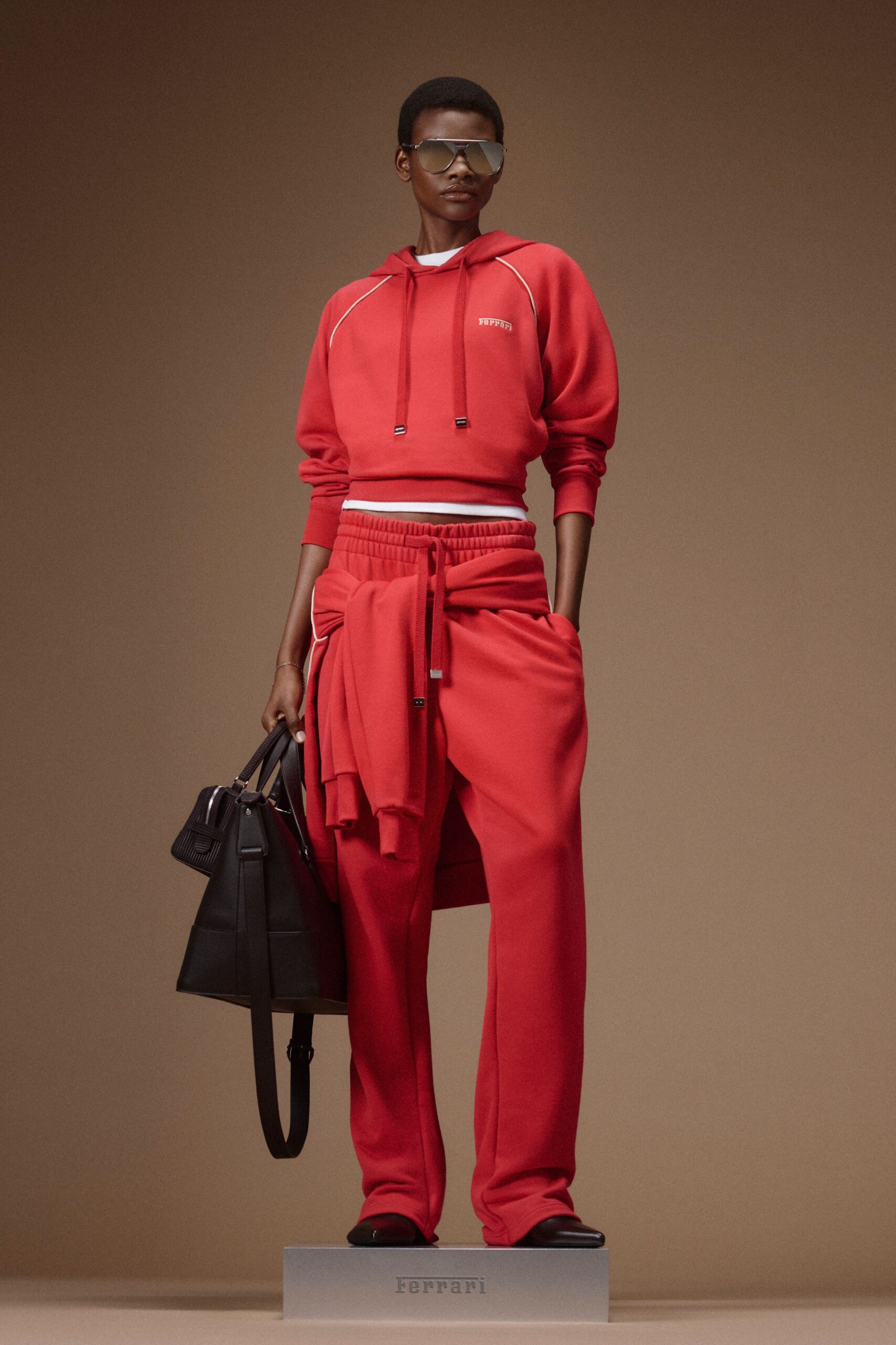 red hoodie and pants outfit