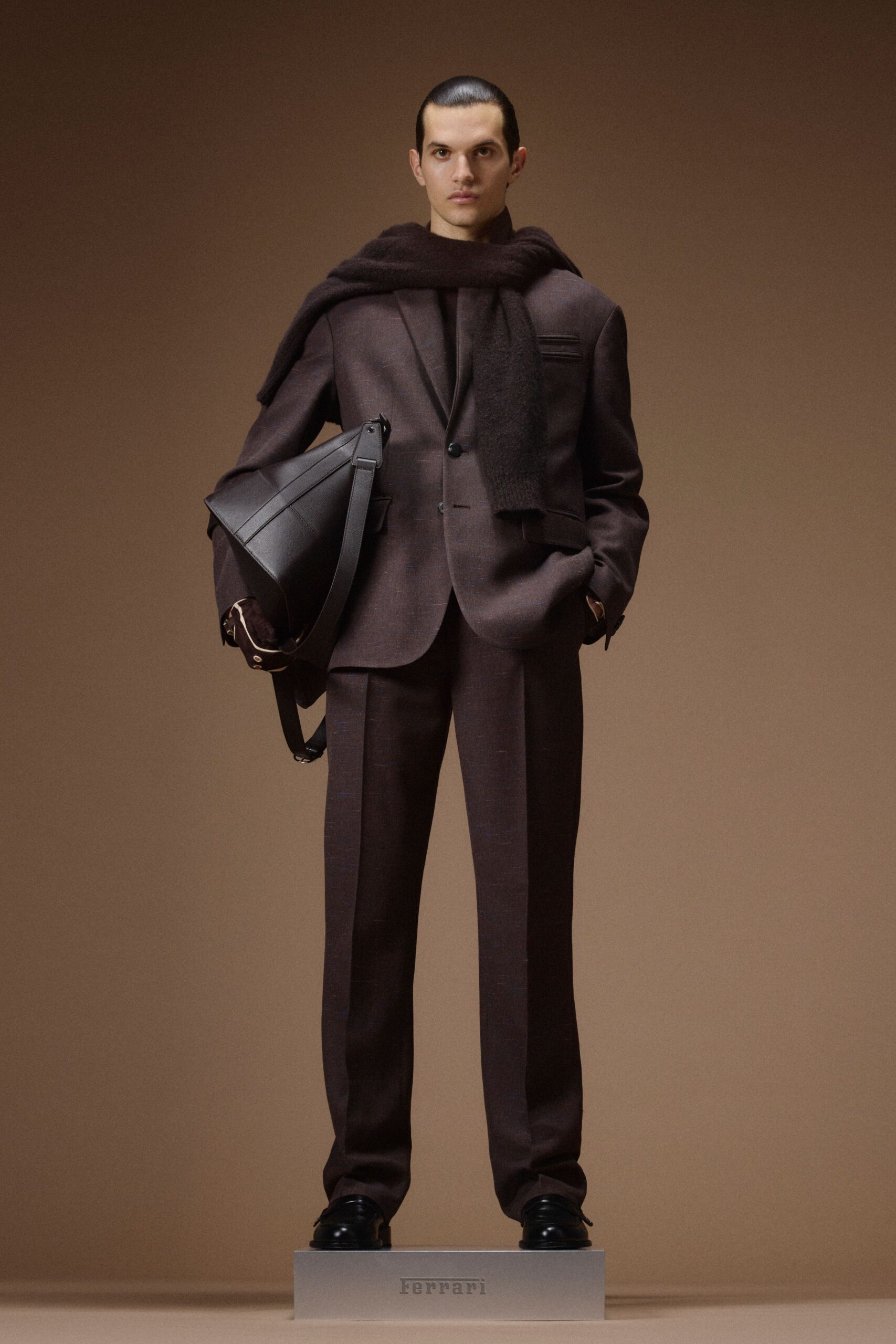 brown wool long-sleeve collared tailored buttoned suit