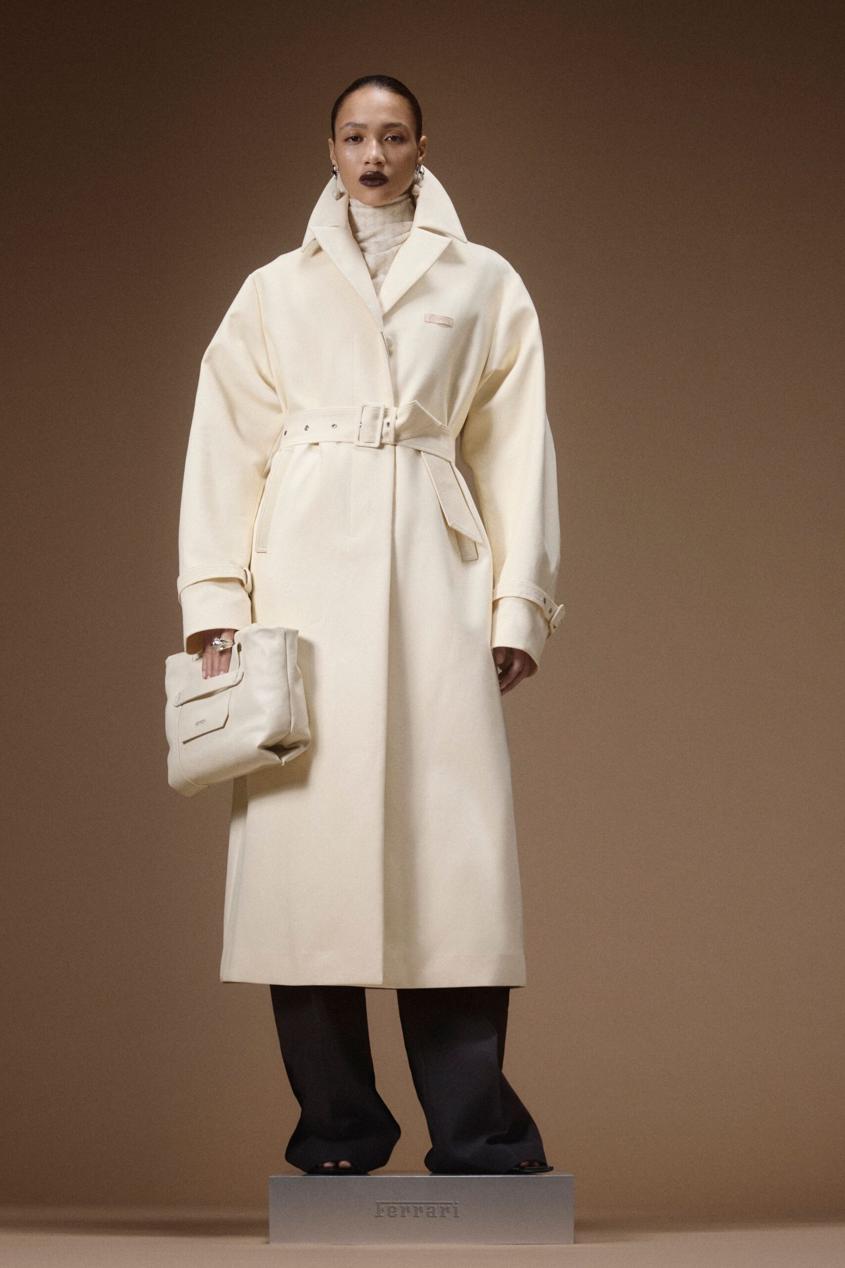 white cotton long-sleeve collared oversized belted coat