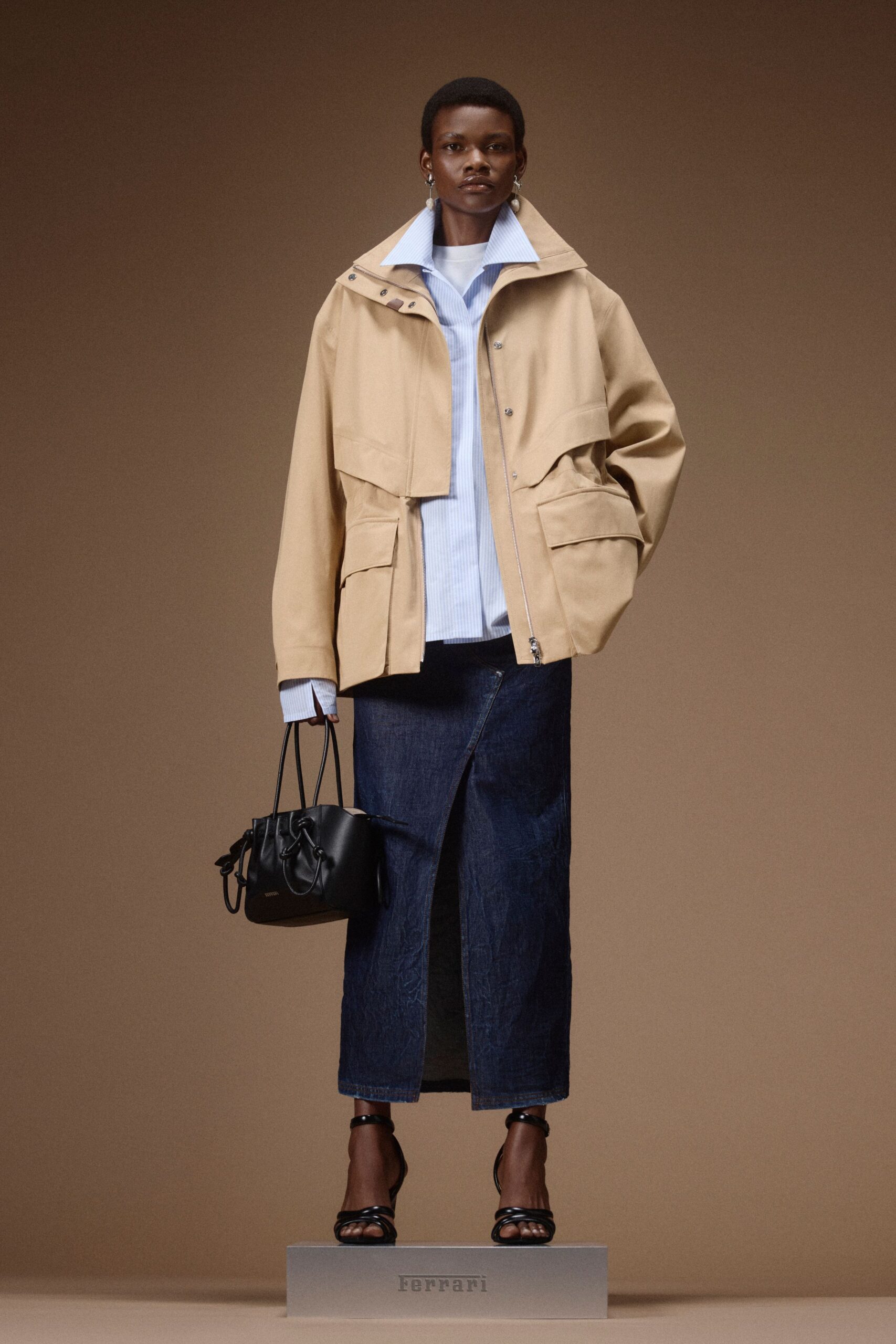 blue denim slit fitted straight-leg skirt