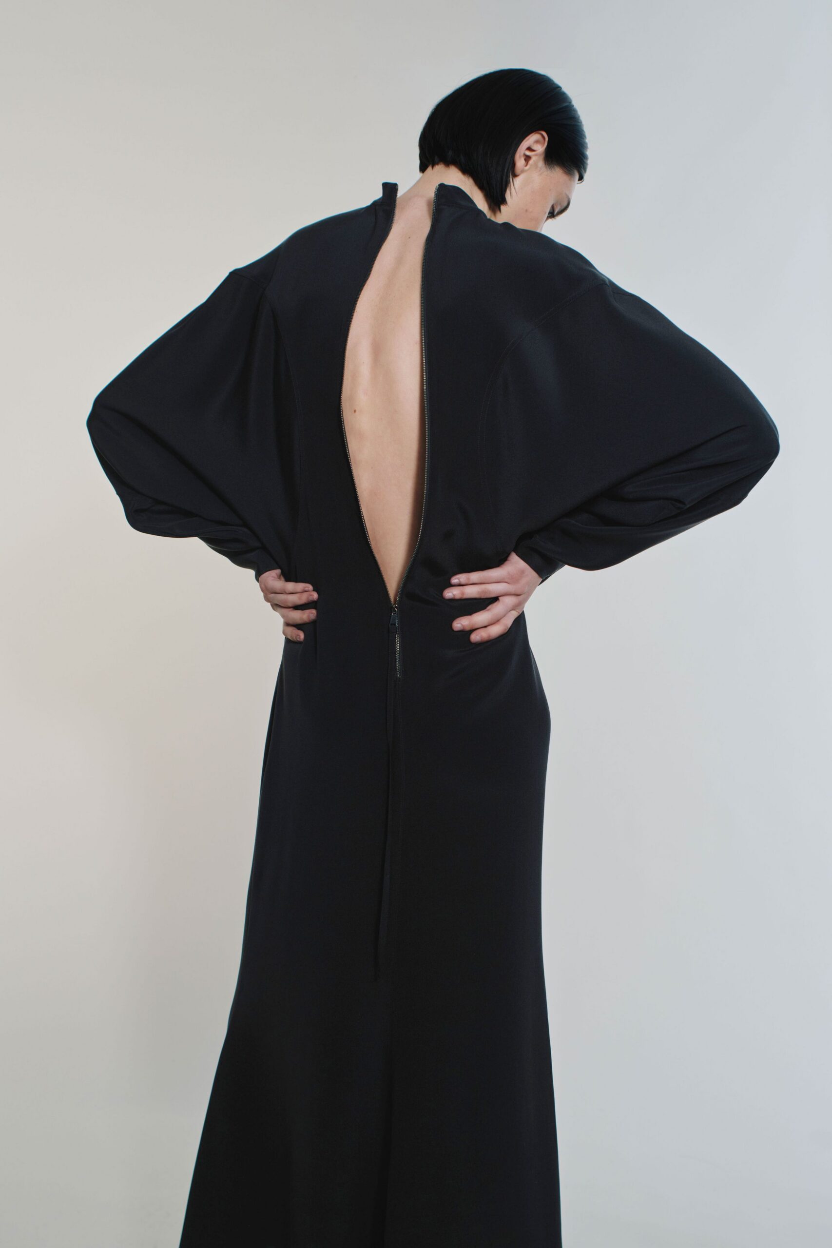 black silk backless gown