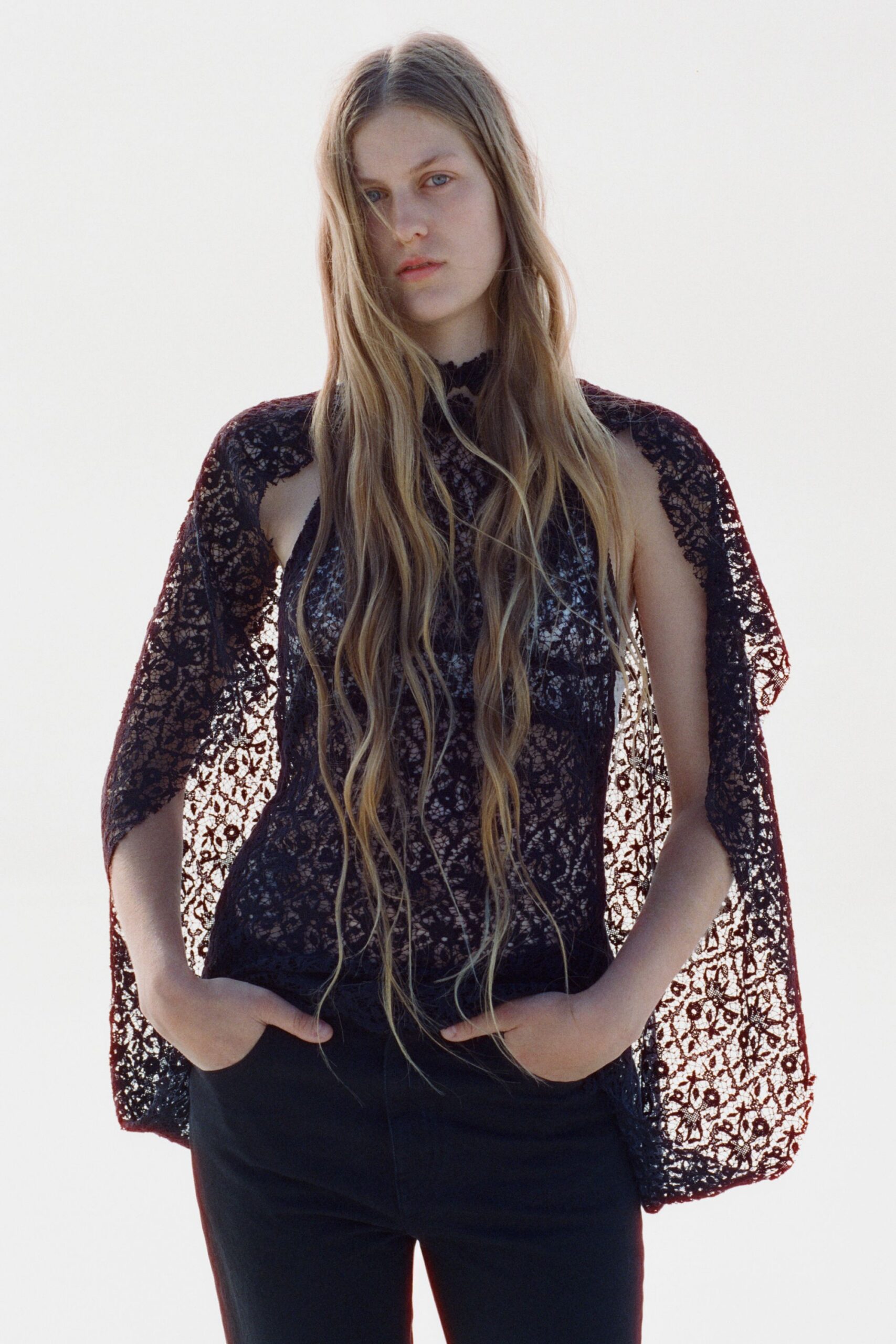 black lace top with cape