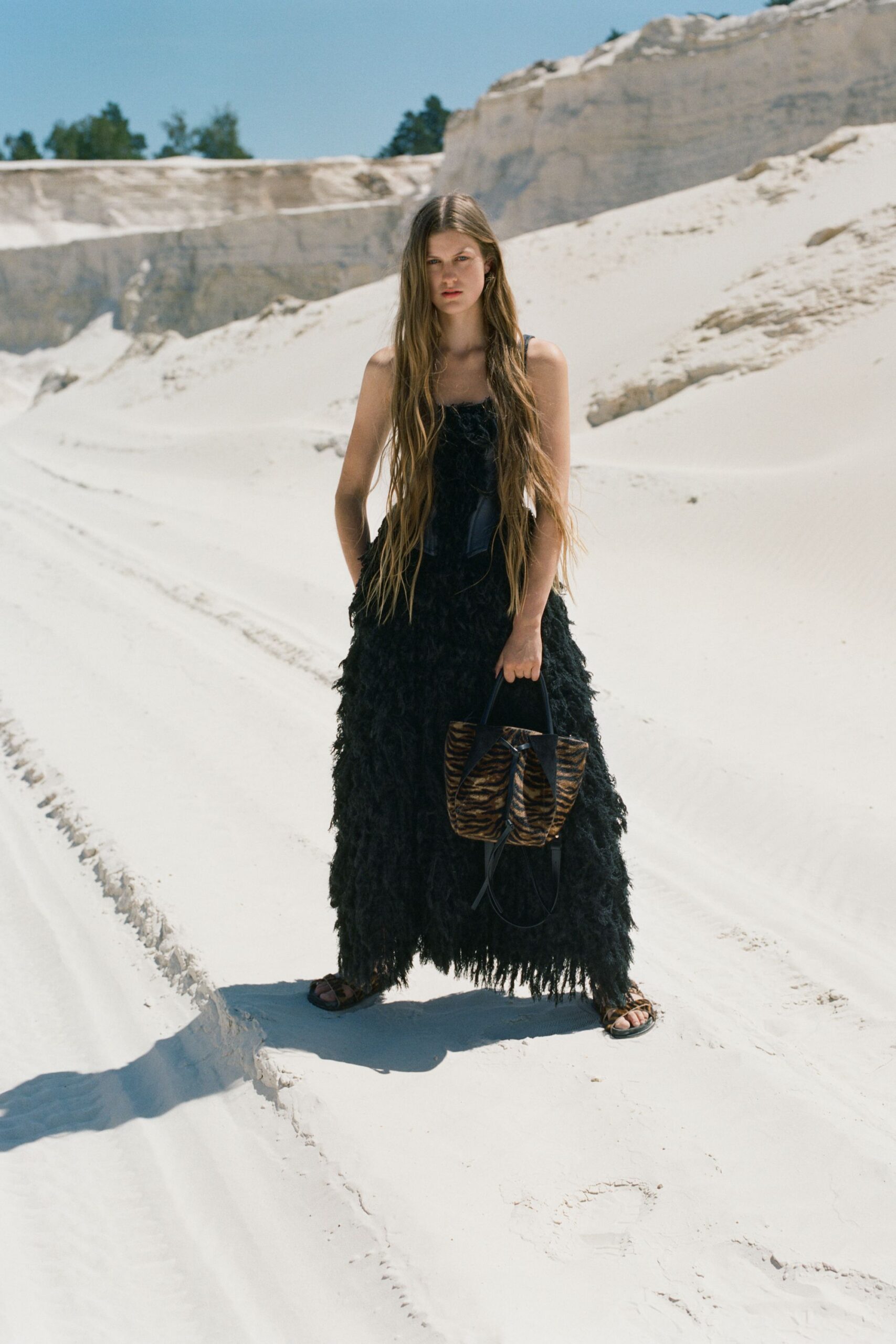 black fringed maxi dress