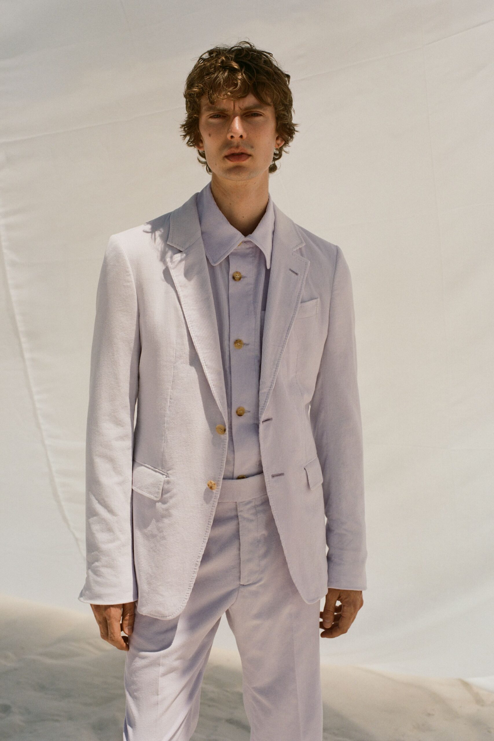 cotton long-sleeve collared tailored buttoned suit