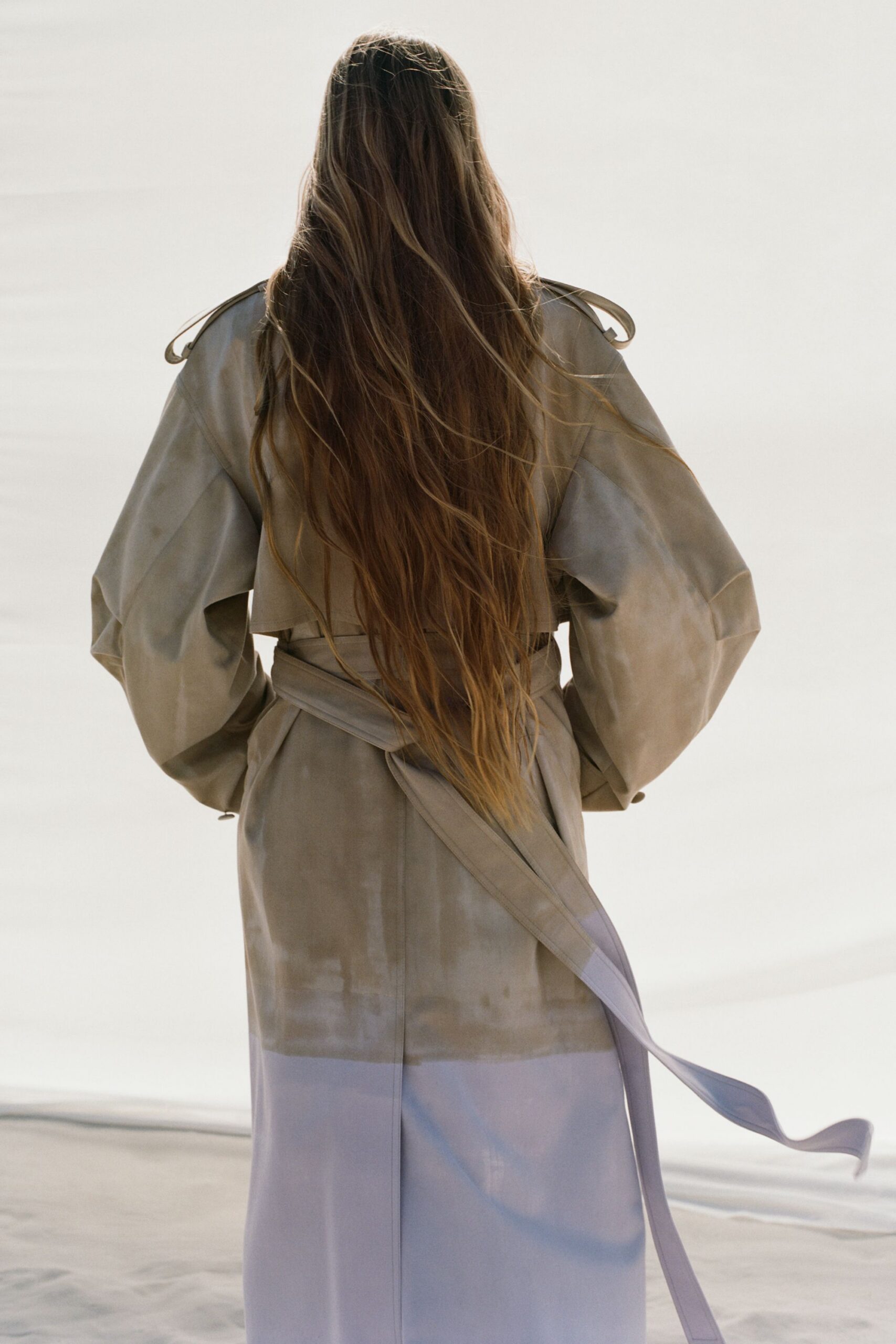 beige velvet long-sleeve collared relaxed belted coat