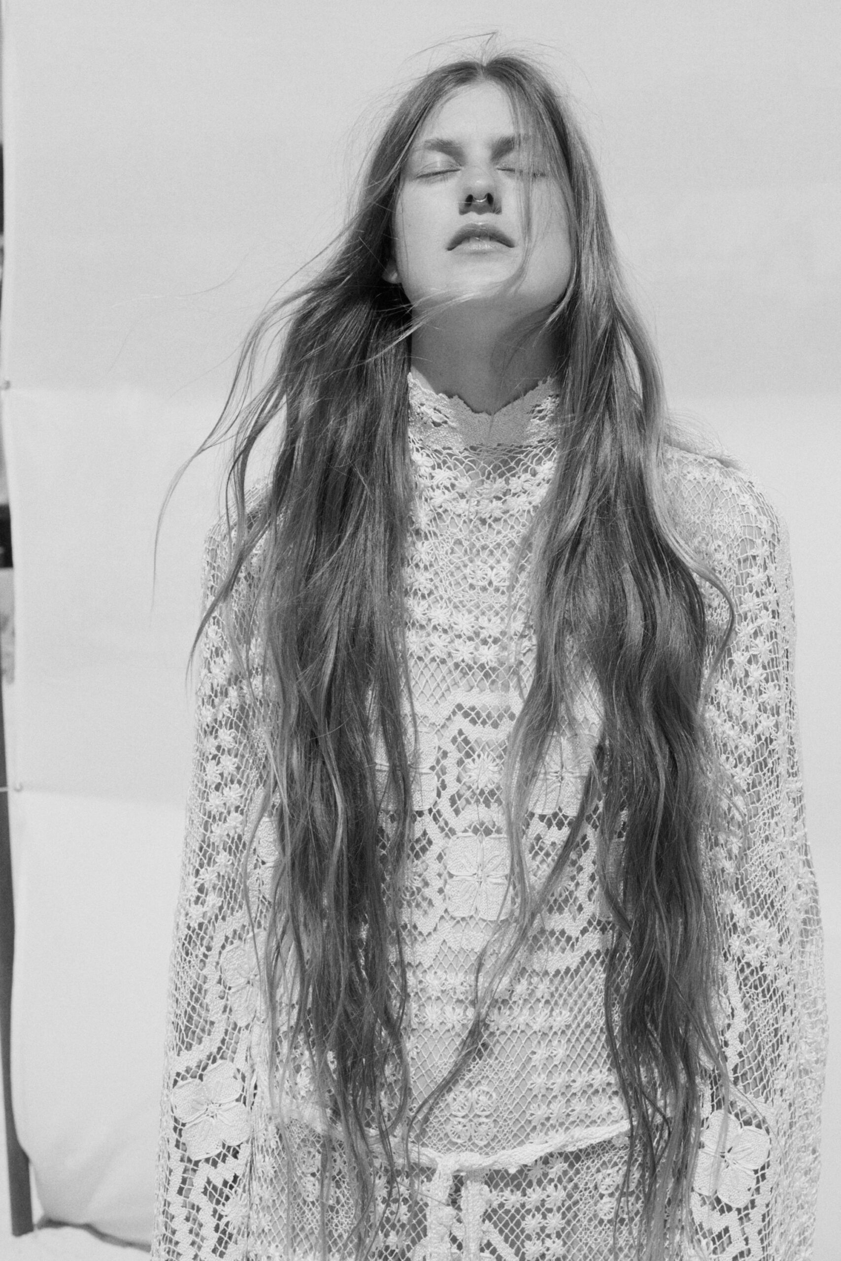 white lace long-sleeve dress