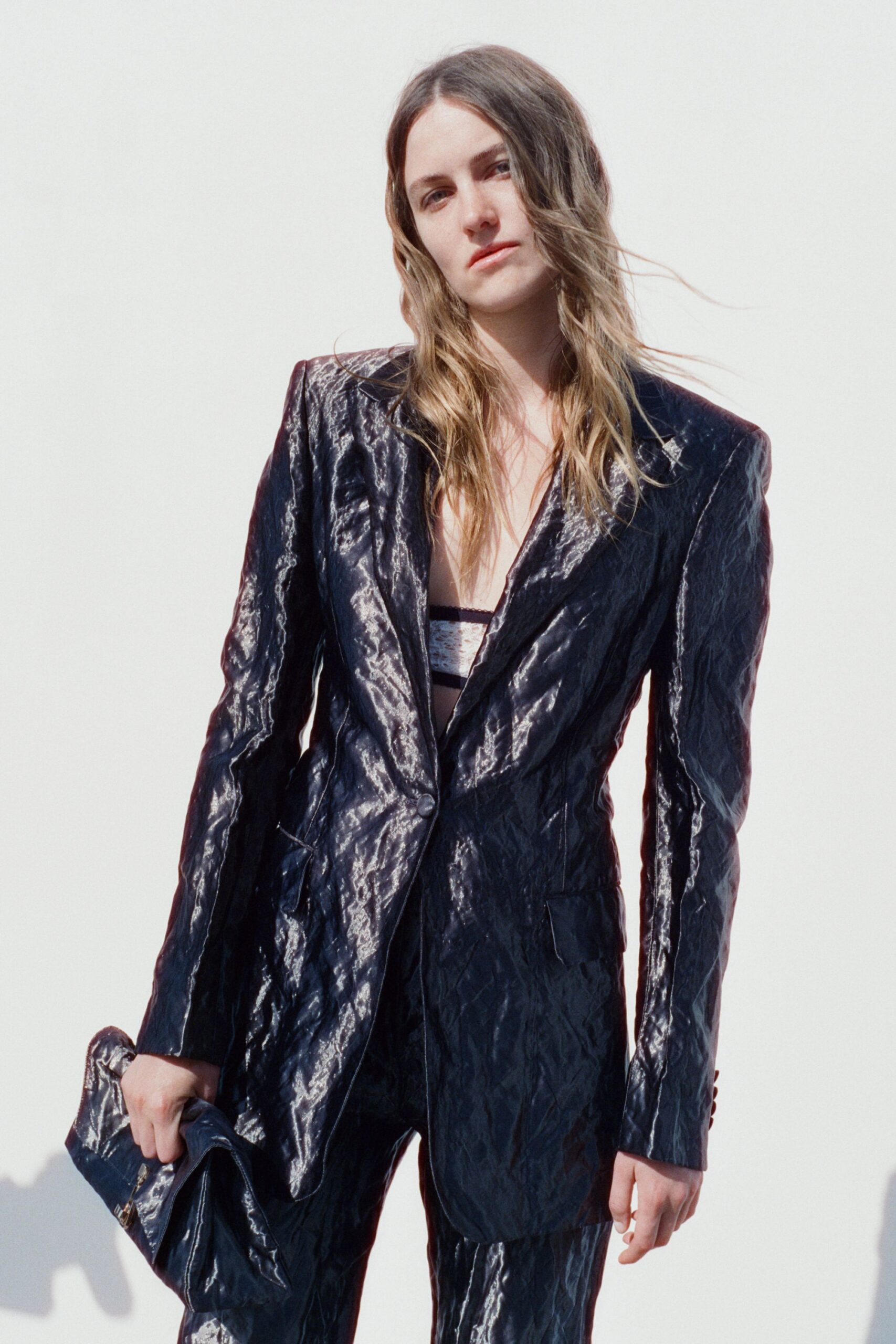 black vinyl tailored blazer and pants