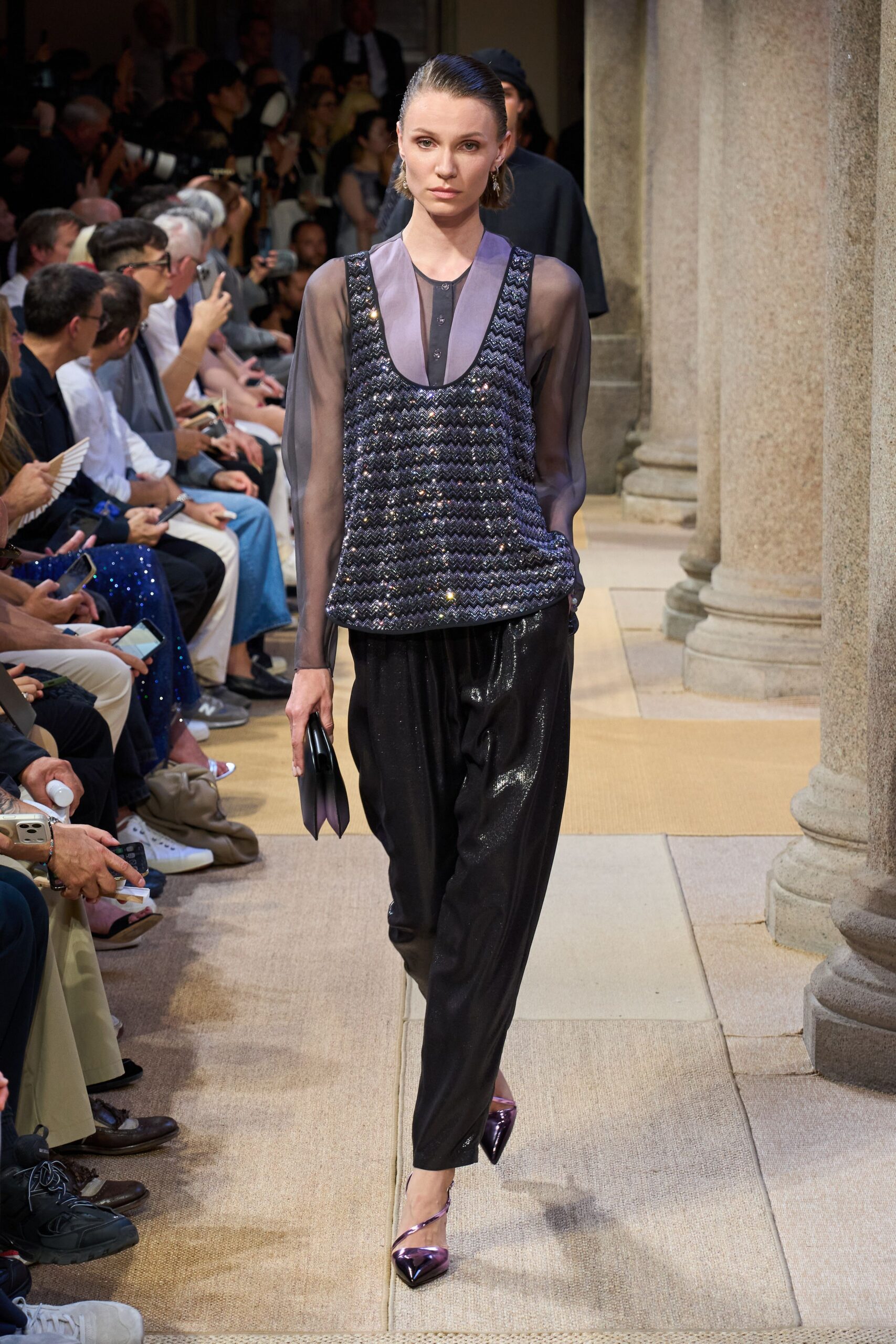 black silk relaxed pleated pants