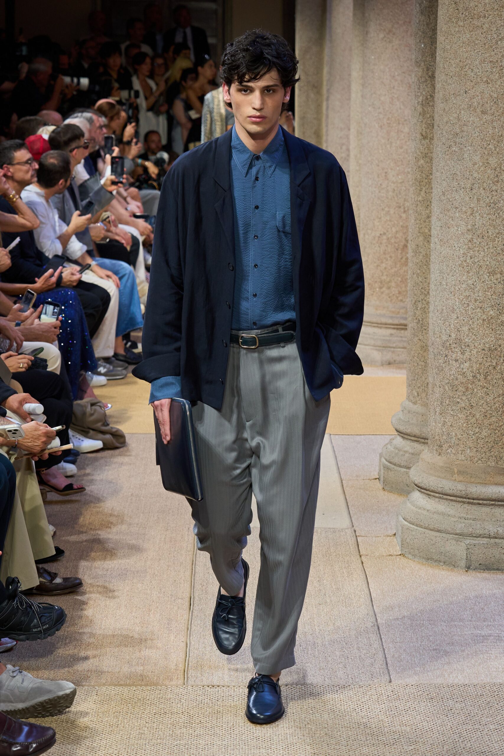 gray cotton tailored pleated pants