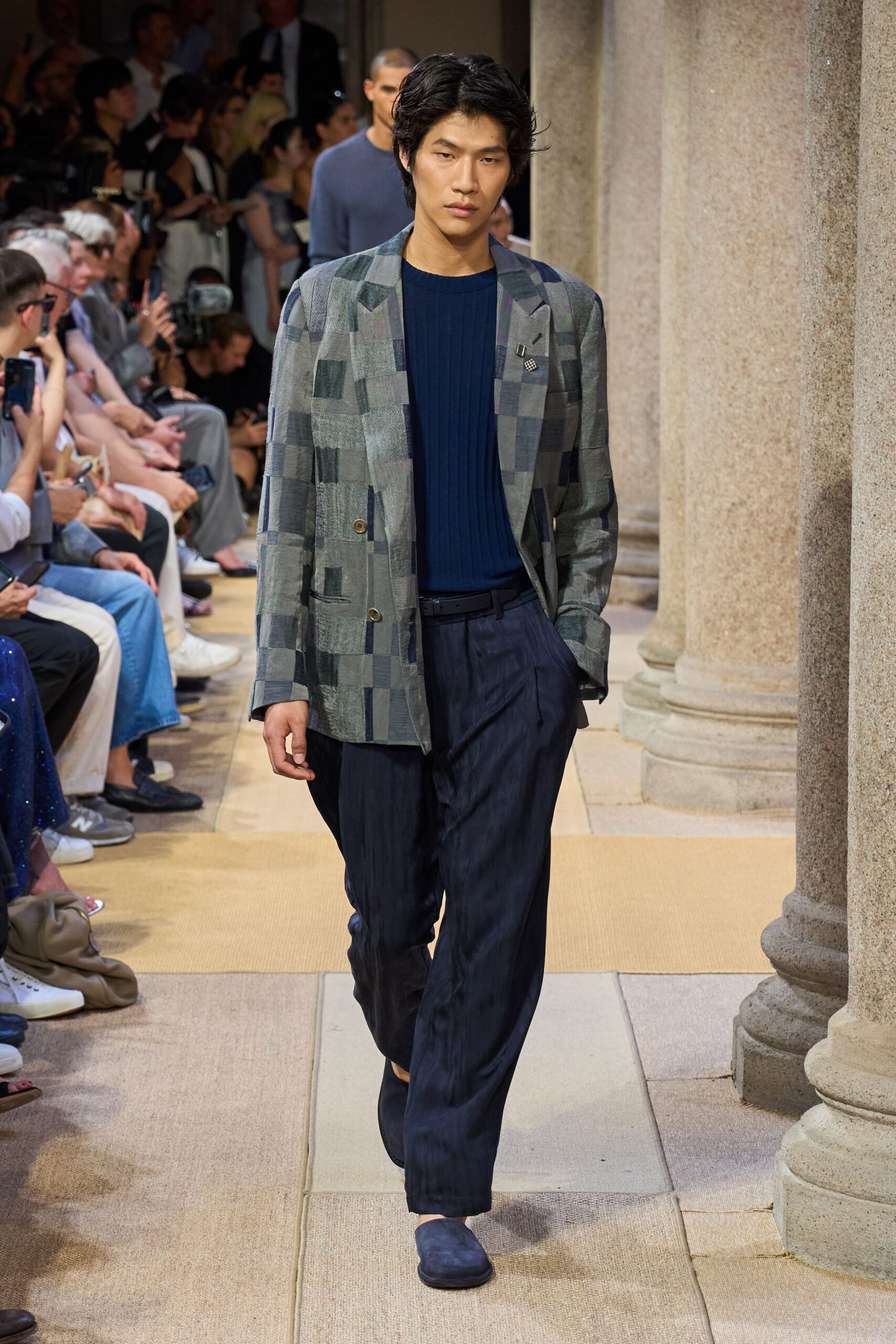 tailored green checked blazer