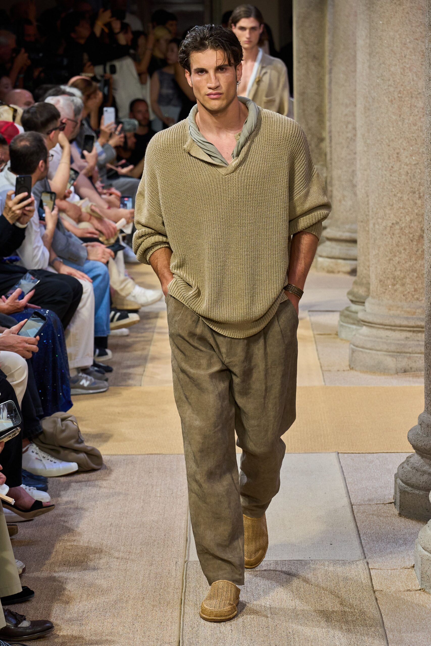 beige relaxed sweater with brown pants