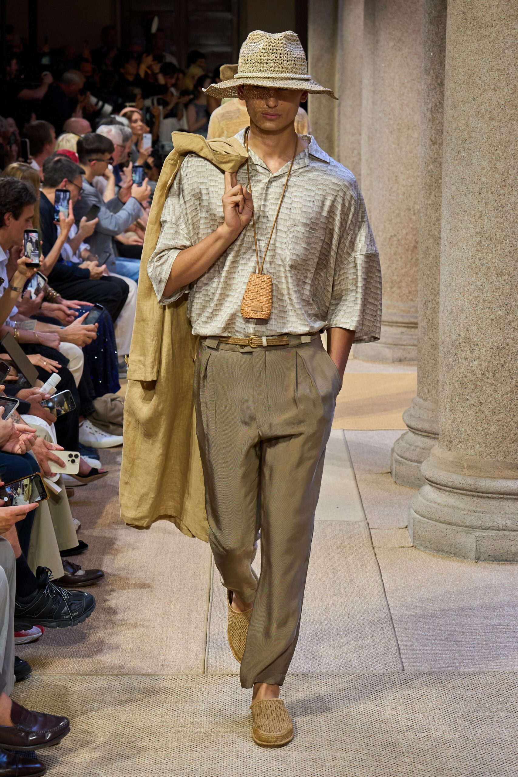 relaxed striped shirt with tailored pants