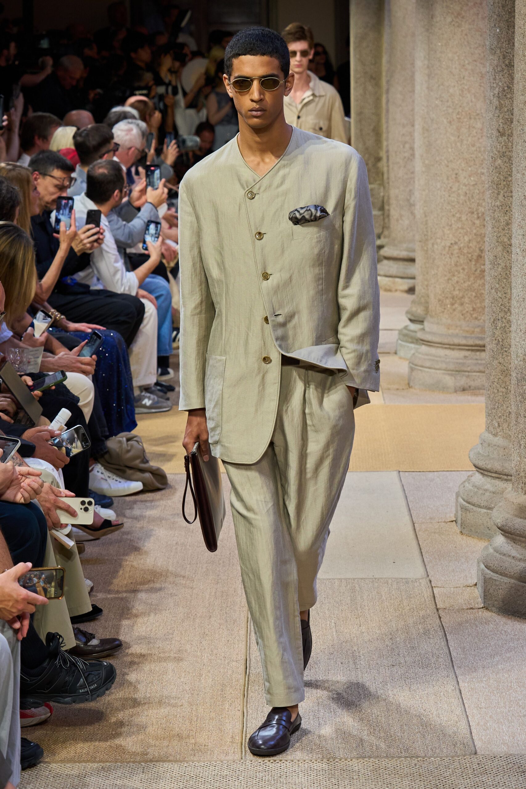 beige tailored linen suit