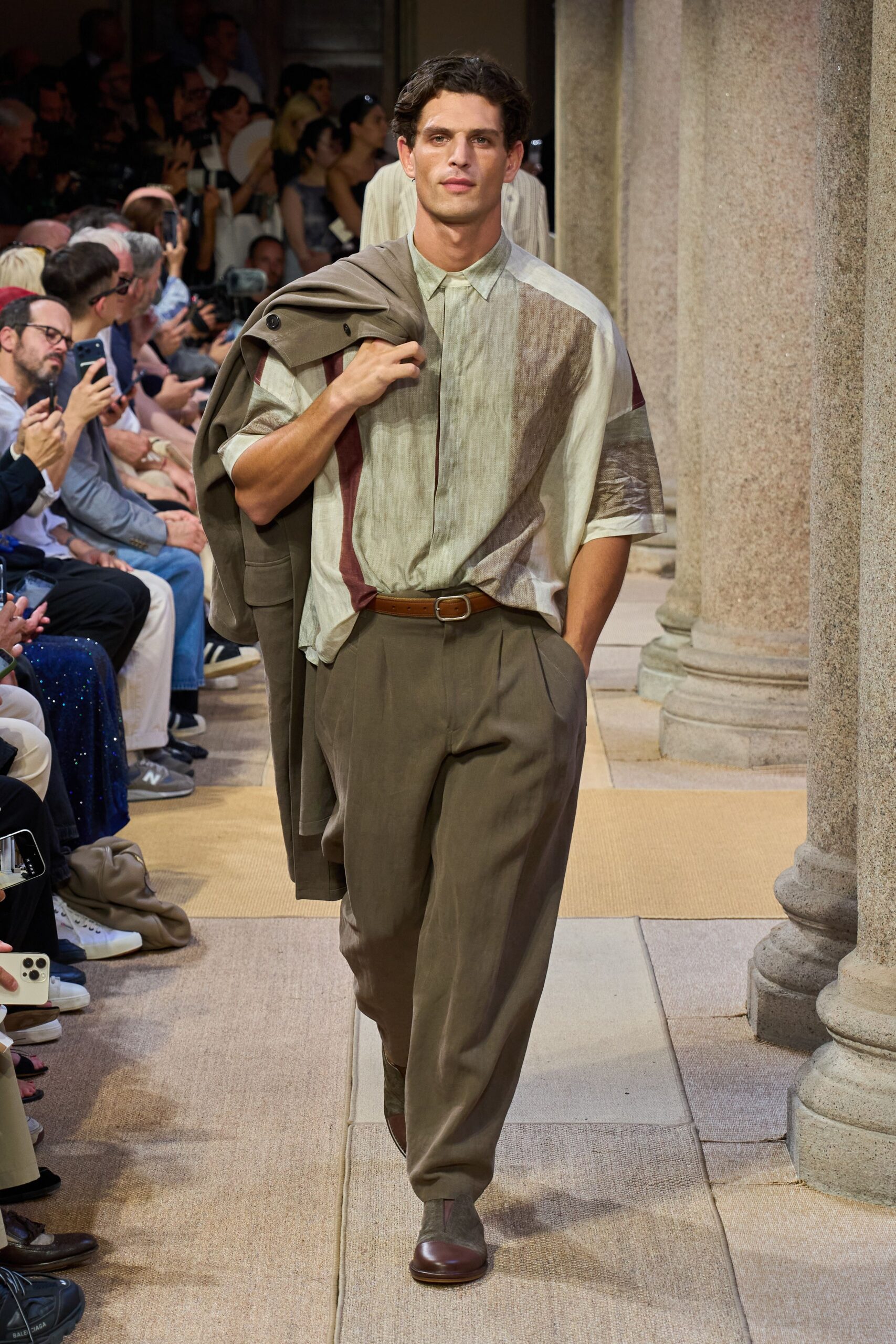 beige cotton shirt and brown pants