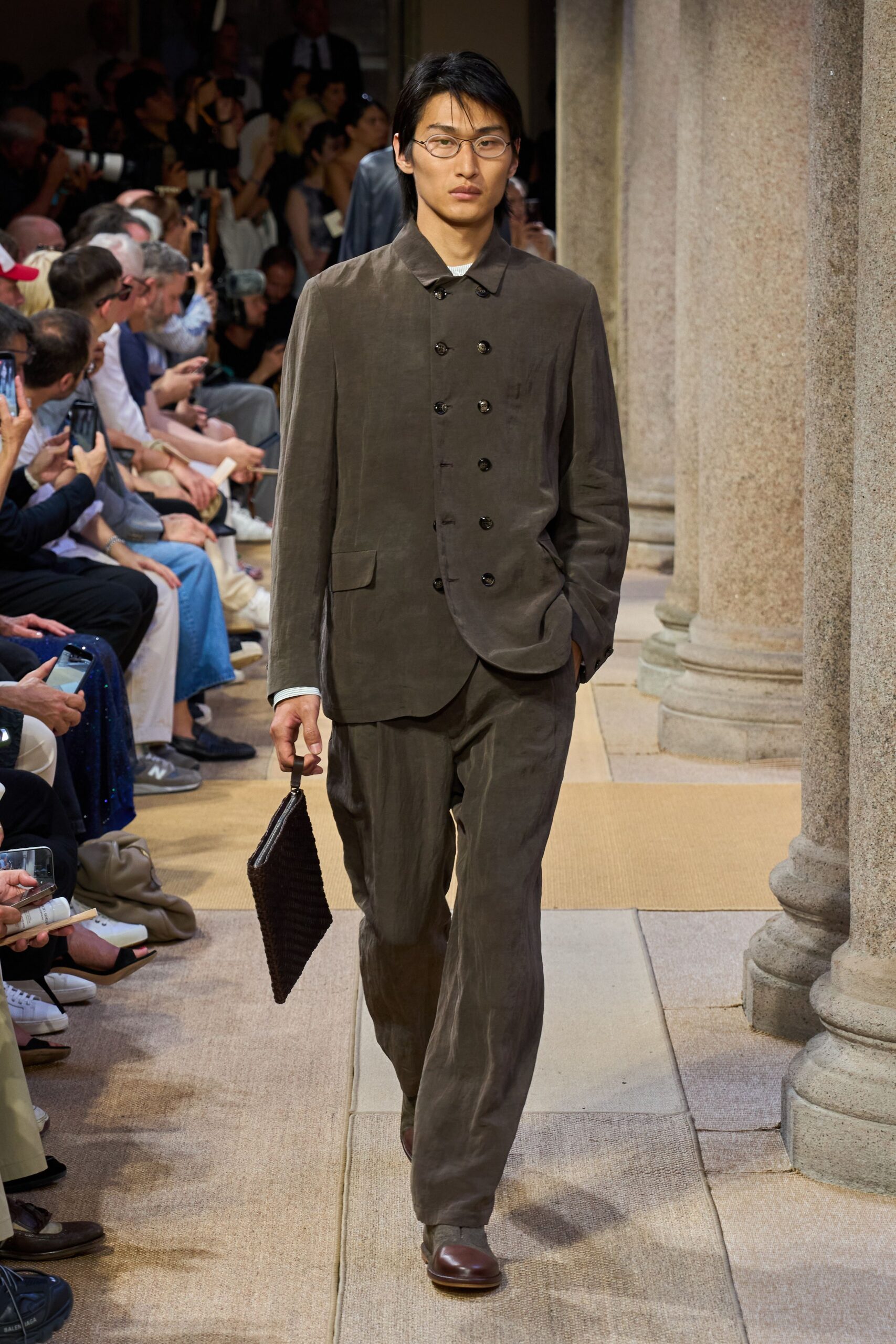 brown cotton long-sleeve collared tailored buttoned suit