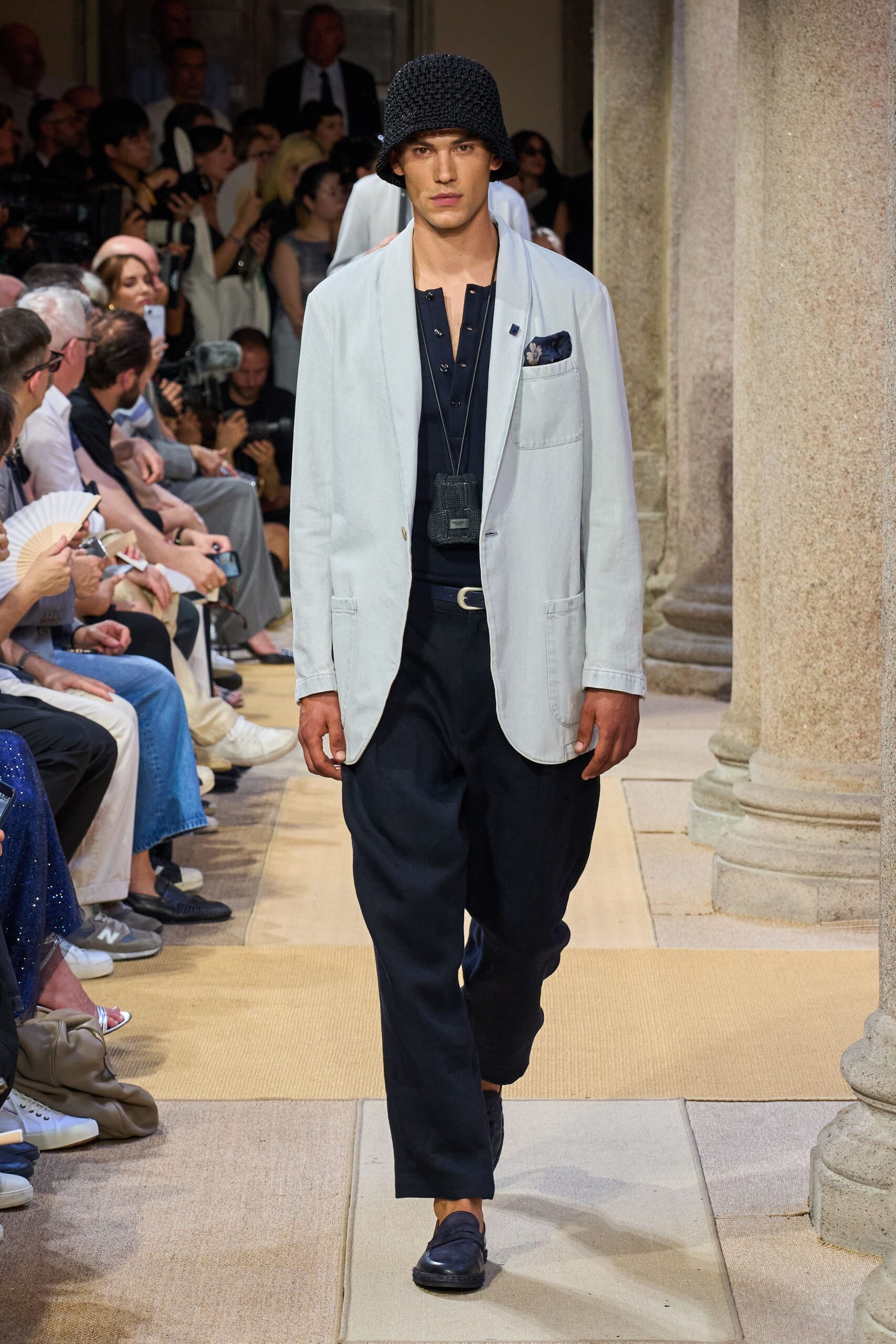 light blue tailored blazer with black shirt