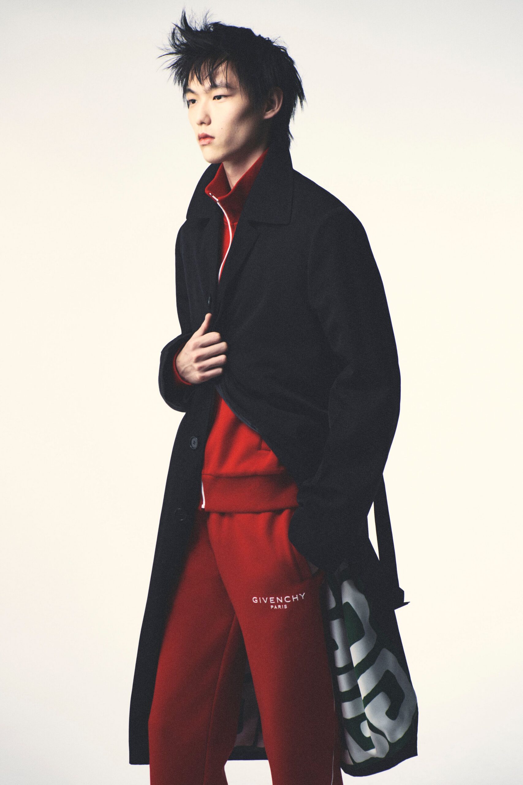 black wool long-sleeve collared relaxed coat