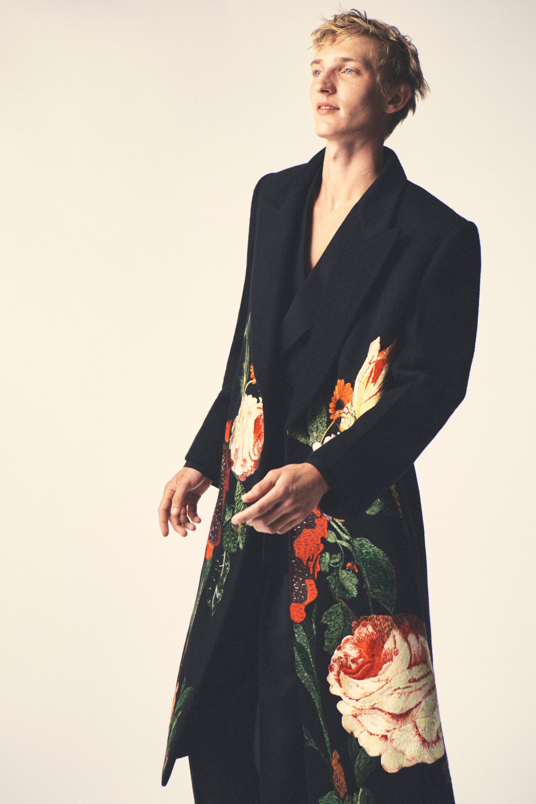 black wool embroidered coat