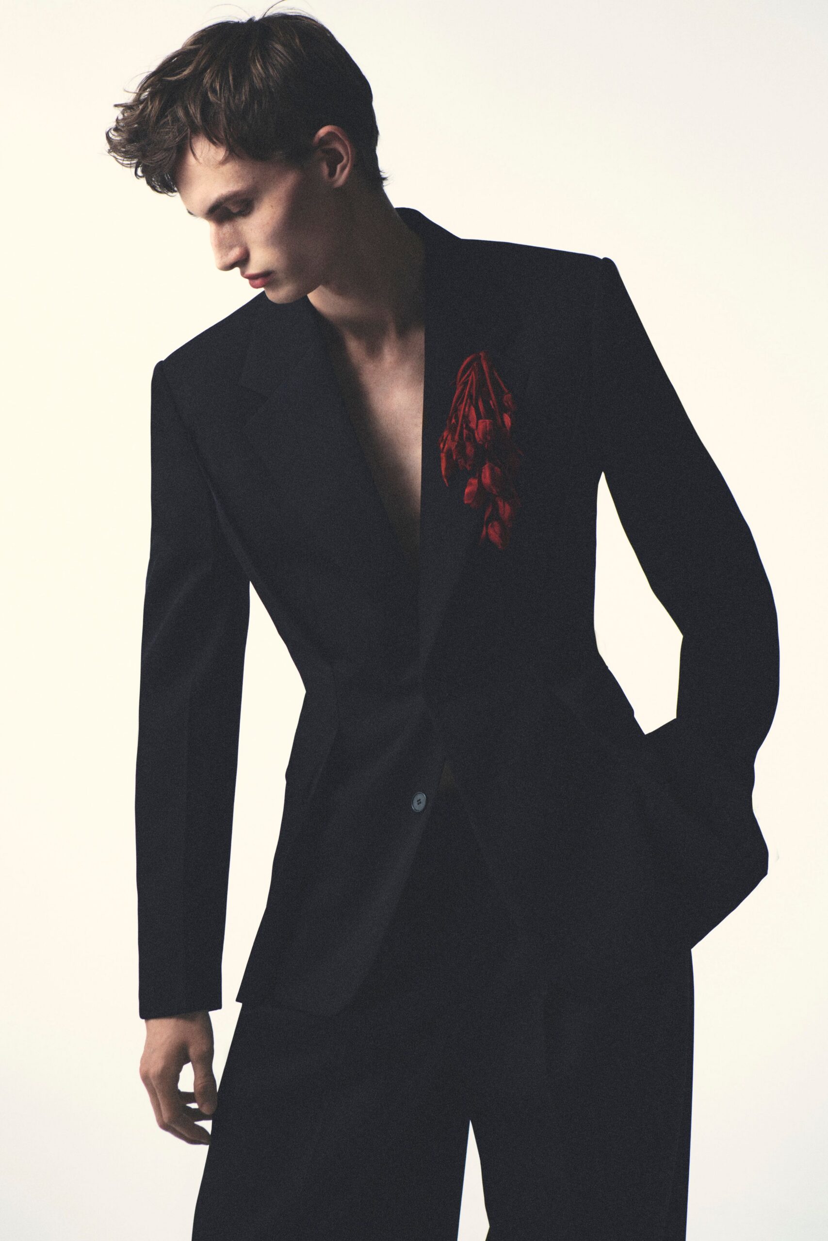 black wool tailored straight-leg pants