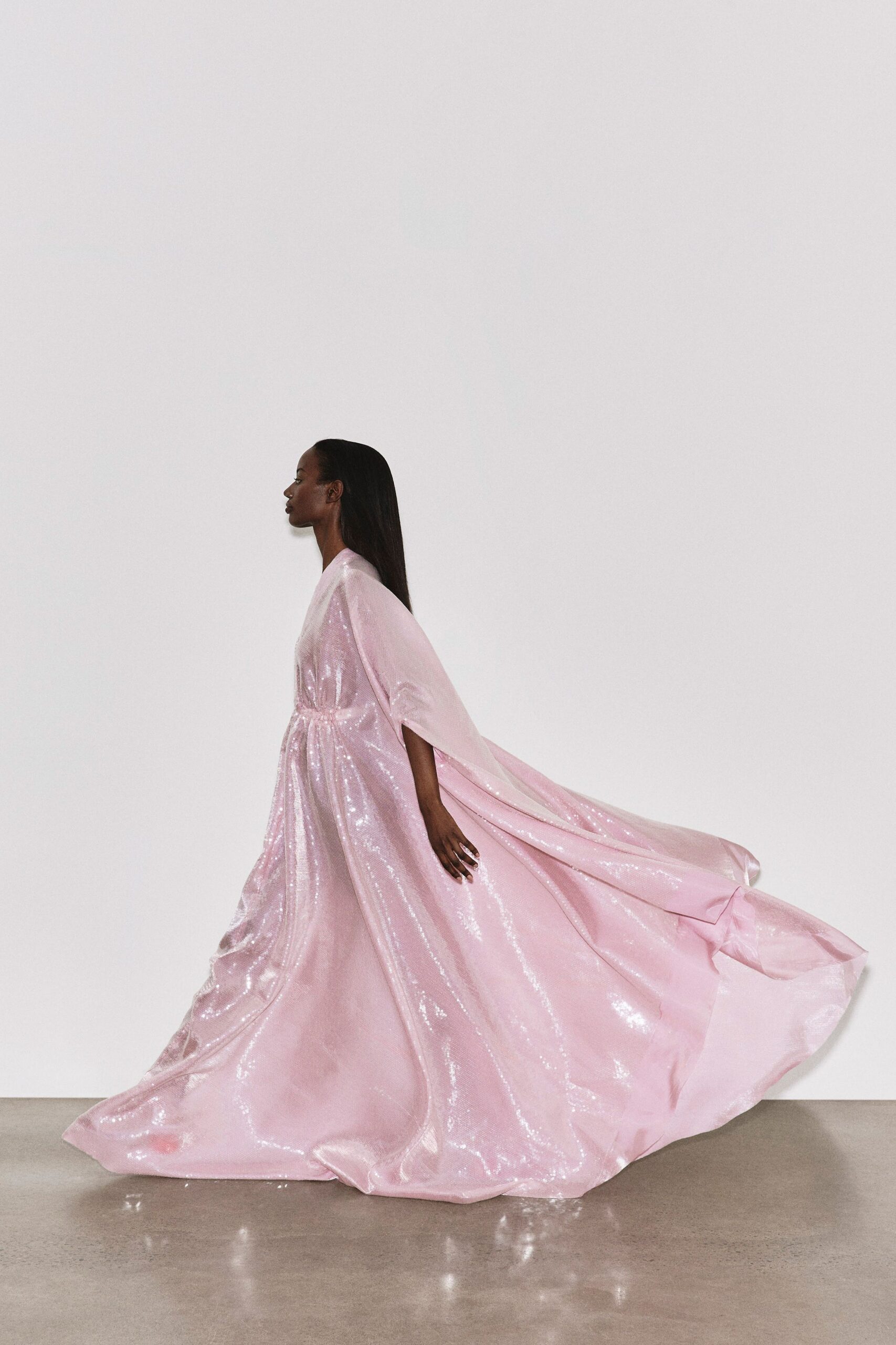 pink sequined sleeveless gown
