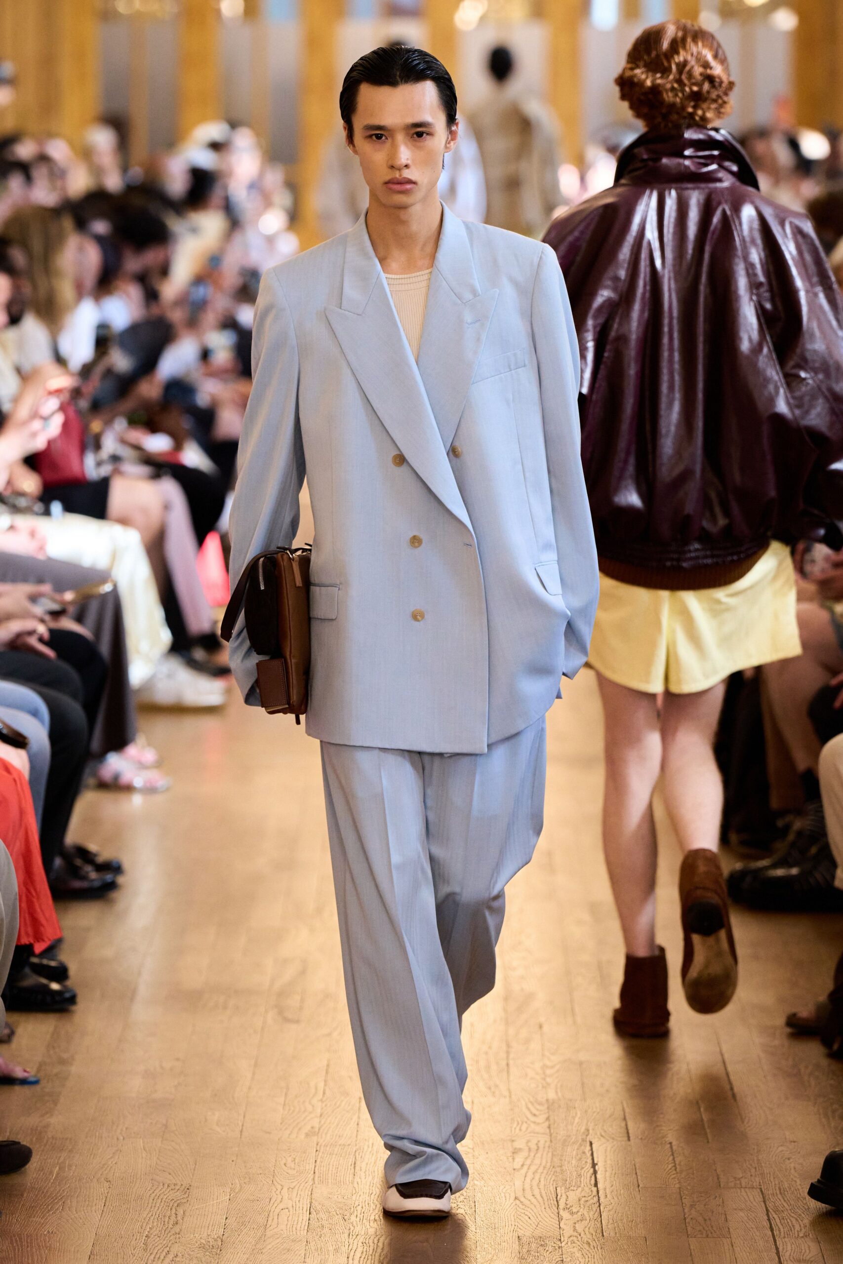 blue cotton long-sleeve collared tailored suit