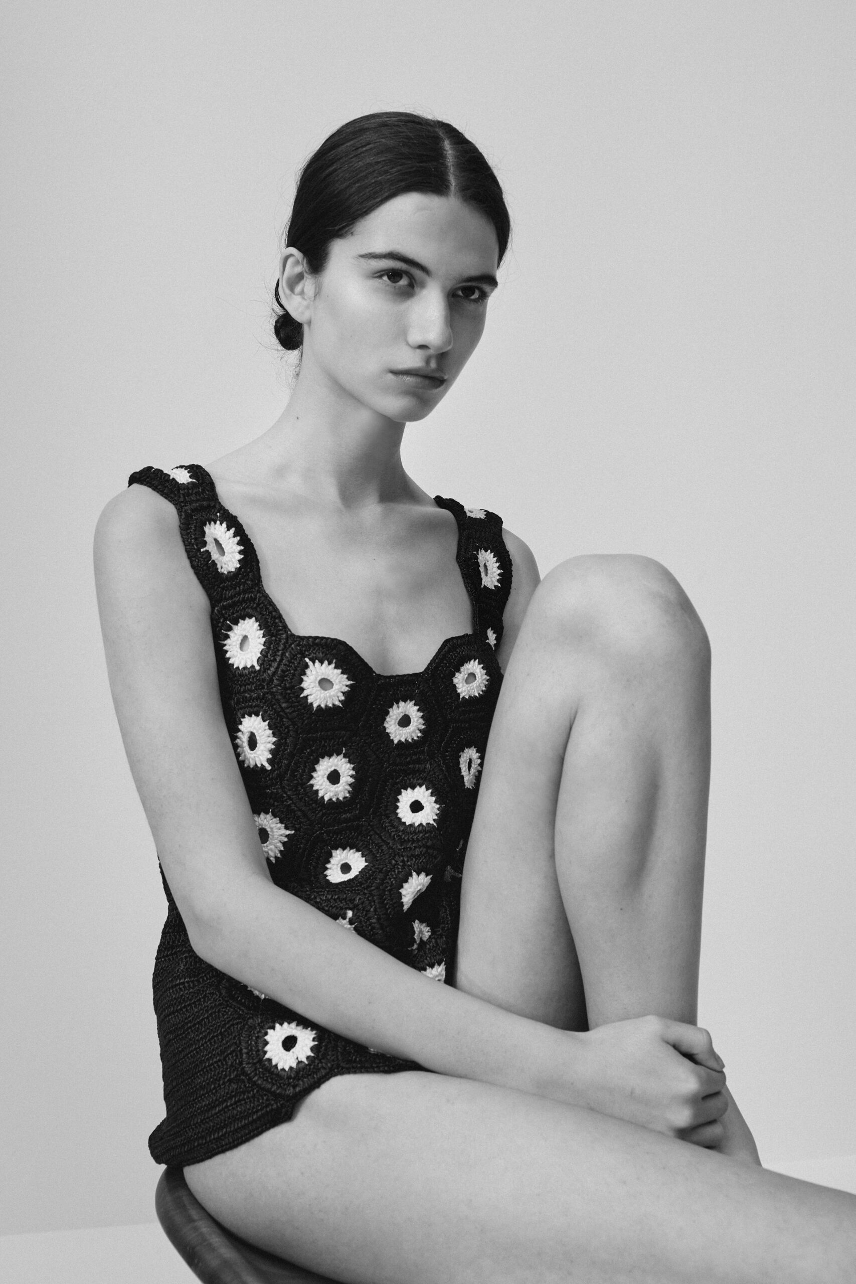 black and white embroidered top