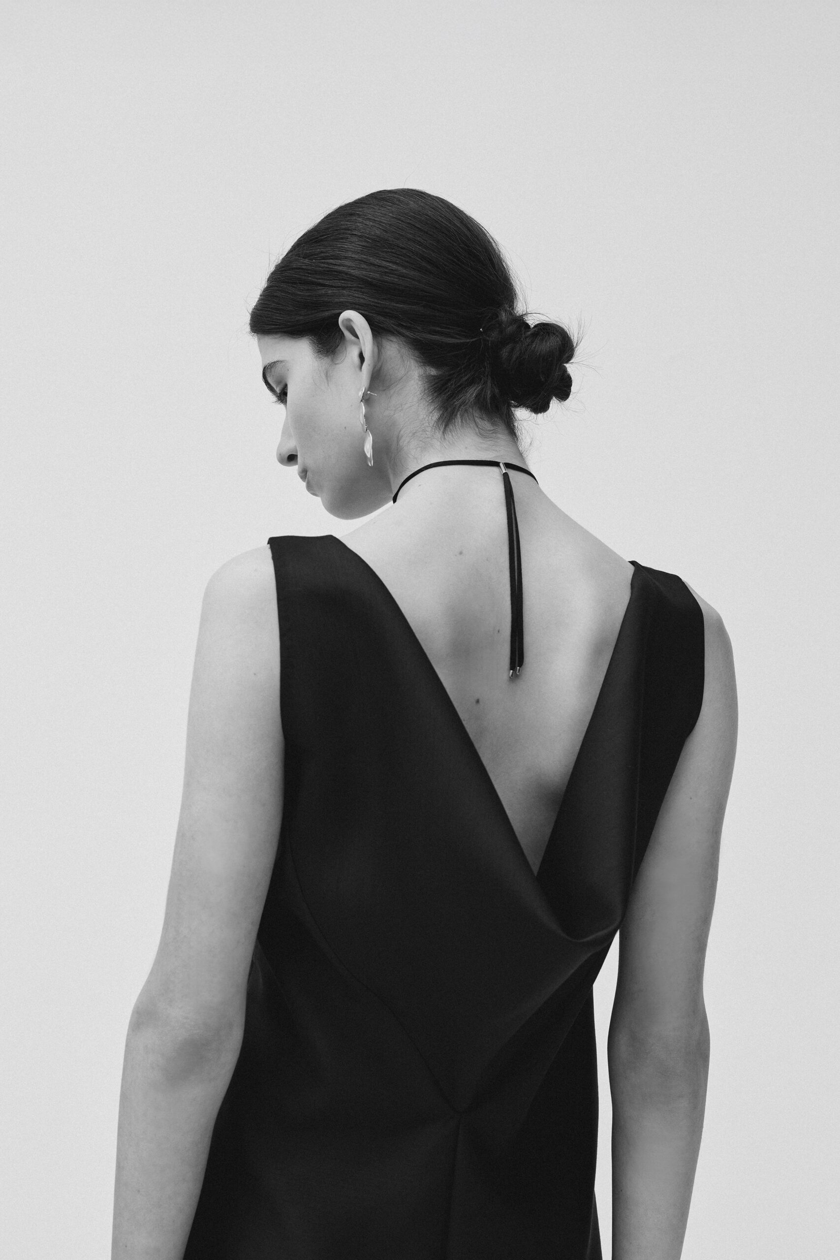 black silk sleeveless dress