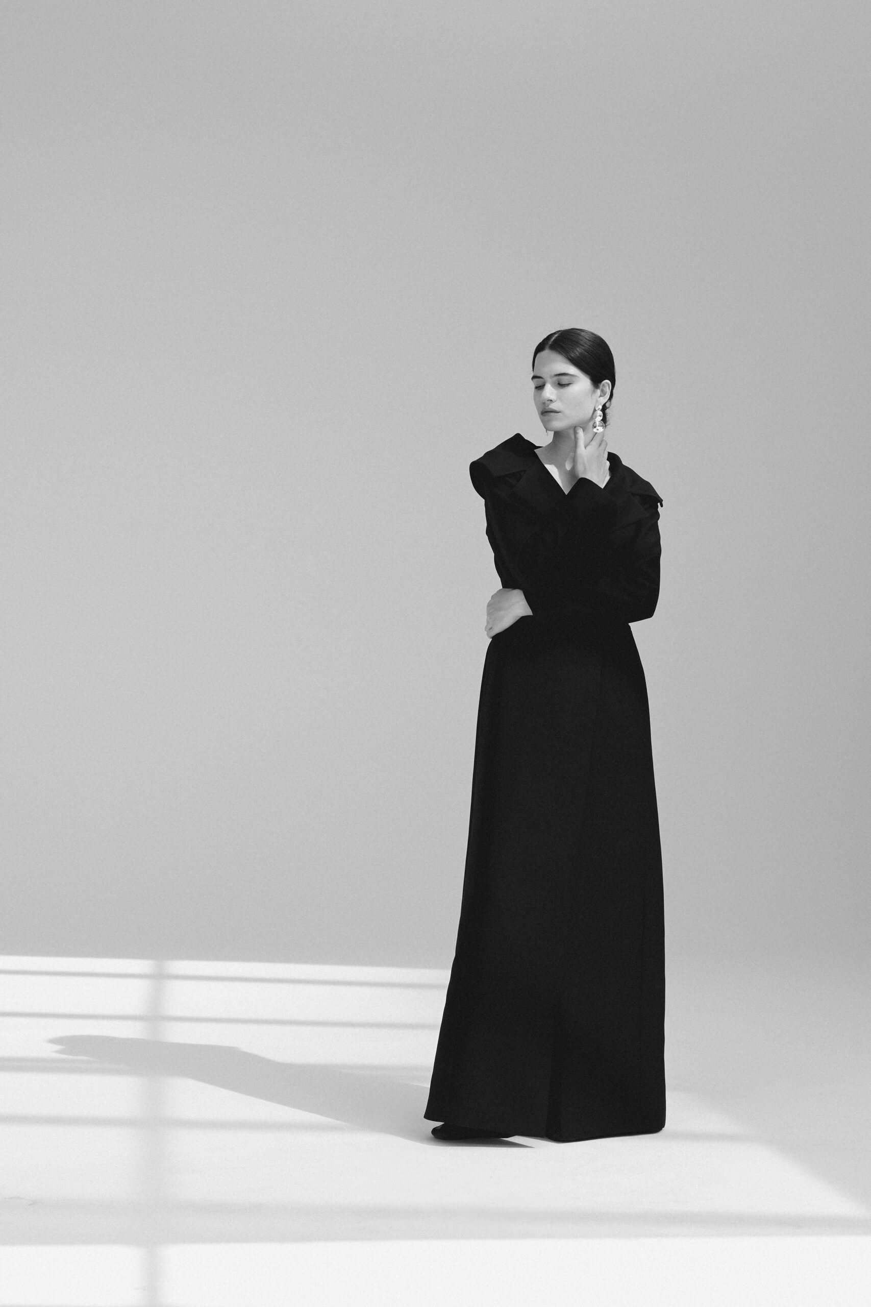 black silk long-sleeve gown