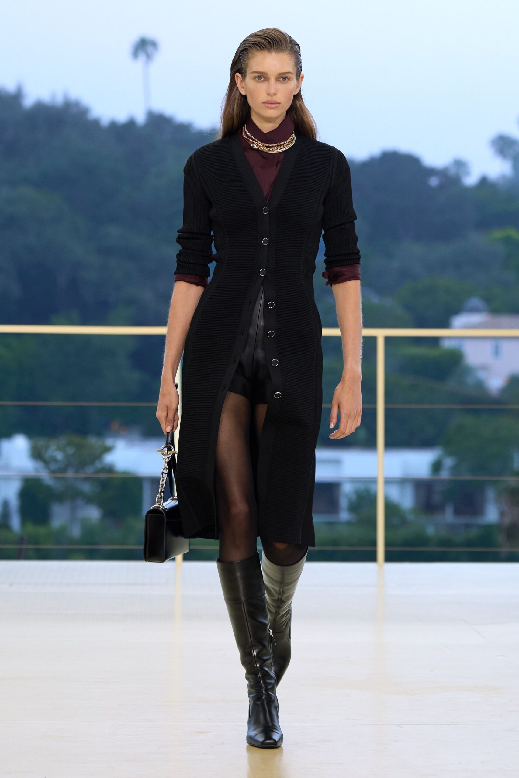 black cotton long-sleeve collared fitted buttoned pencil dress