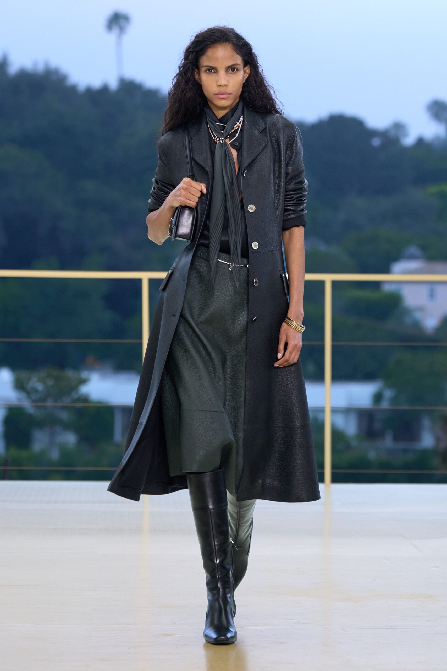 black leather sleeveless v-neck fitted a-line midi dress