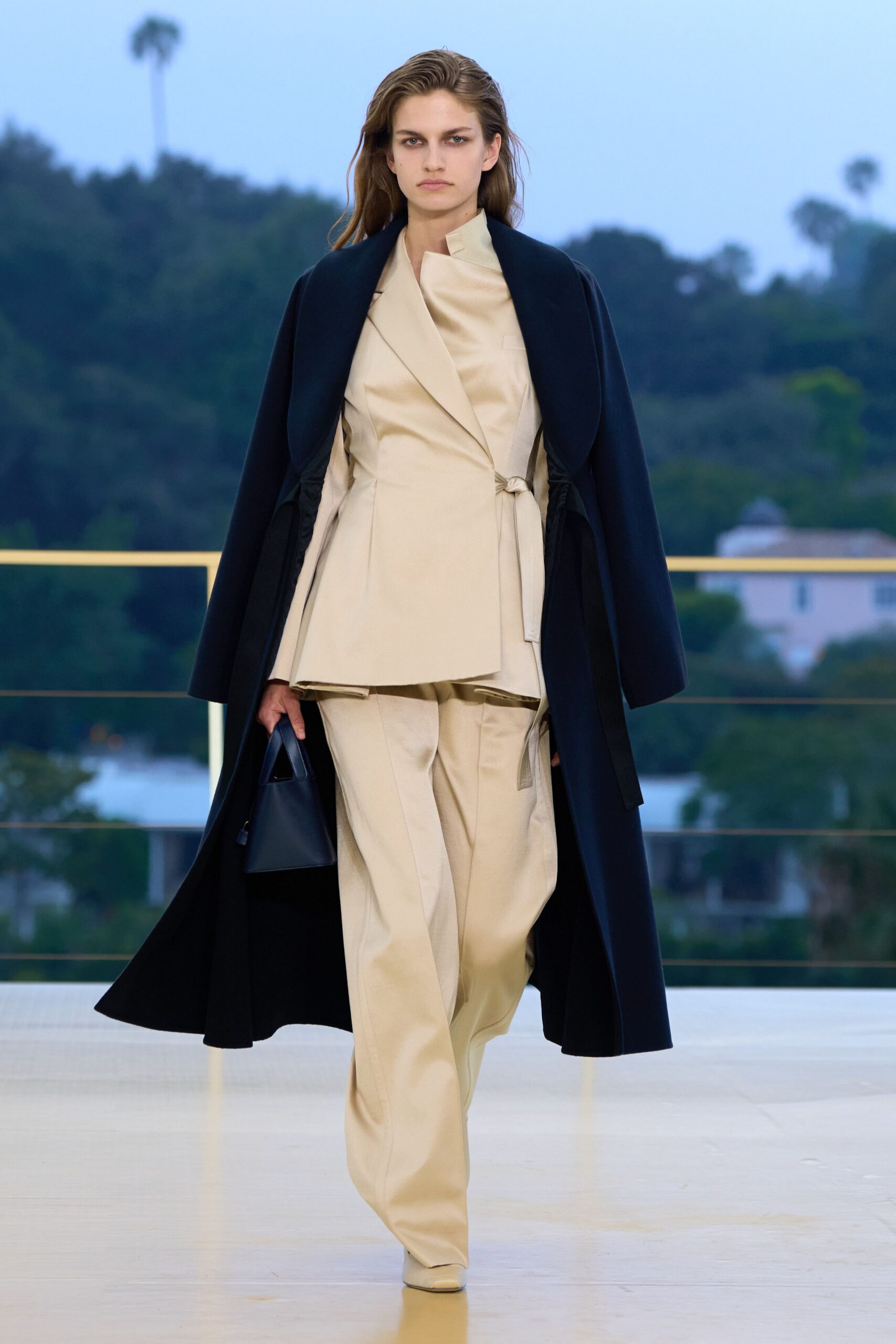 beige tailored straight-leg pants