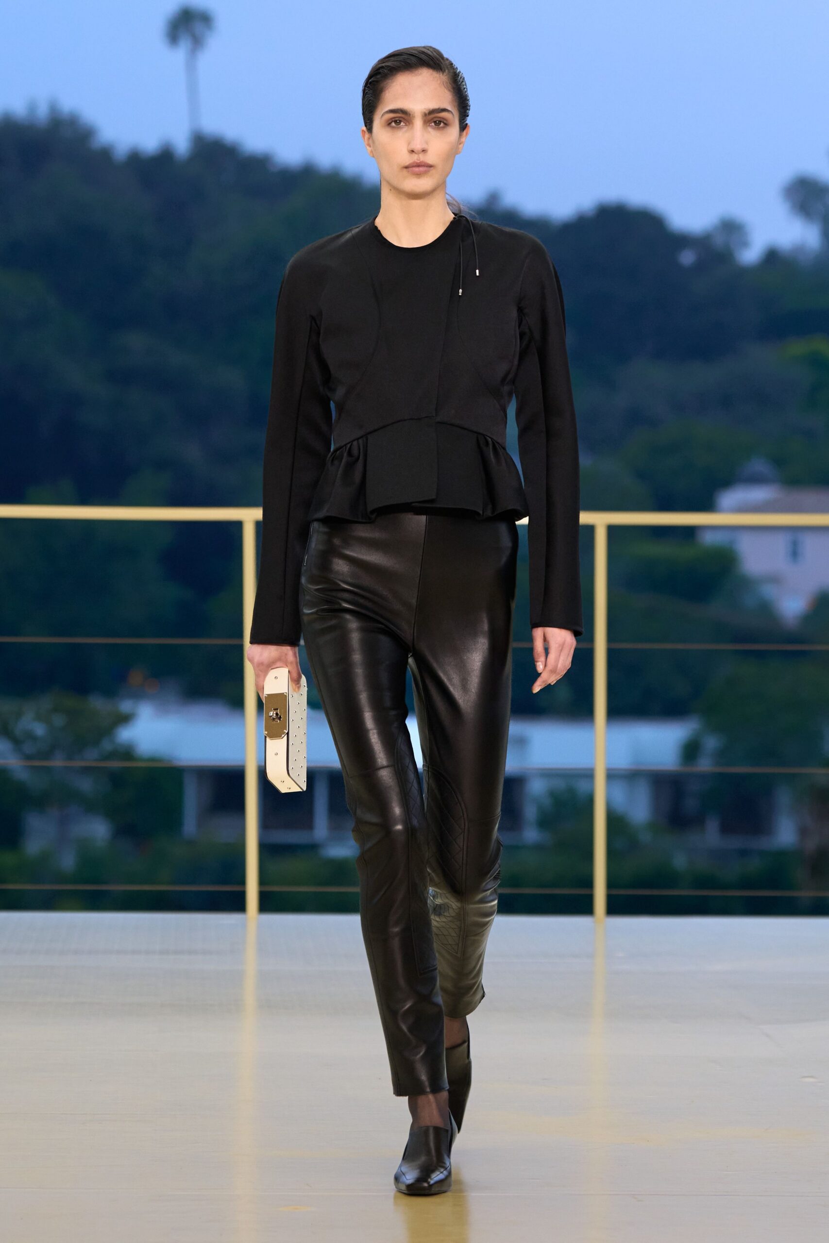 black cotton long-sleeve collared fitted layered top