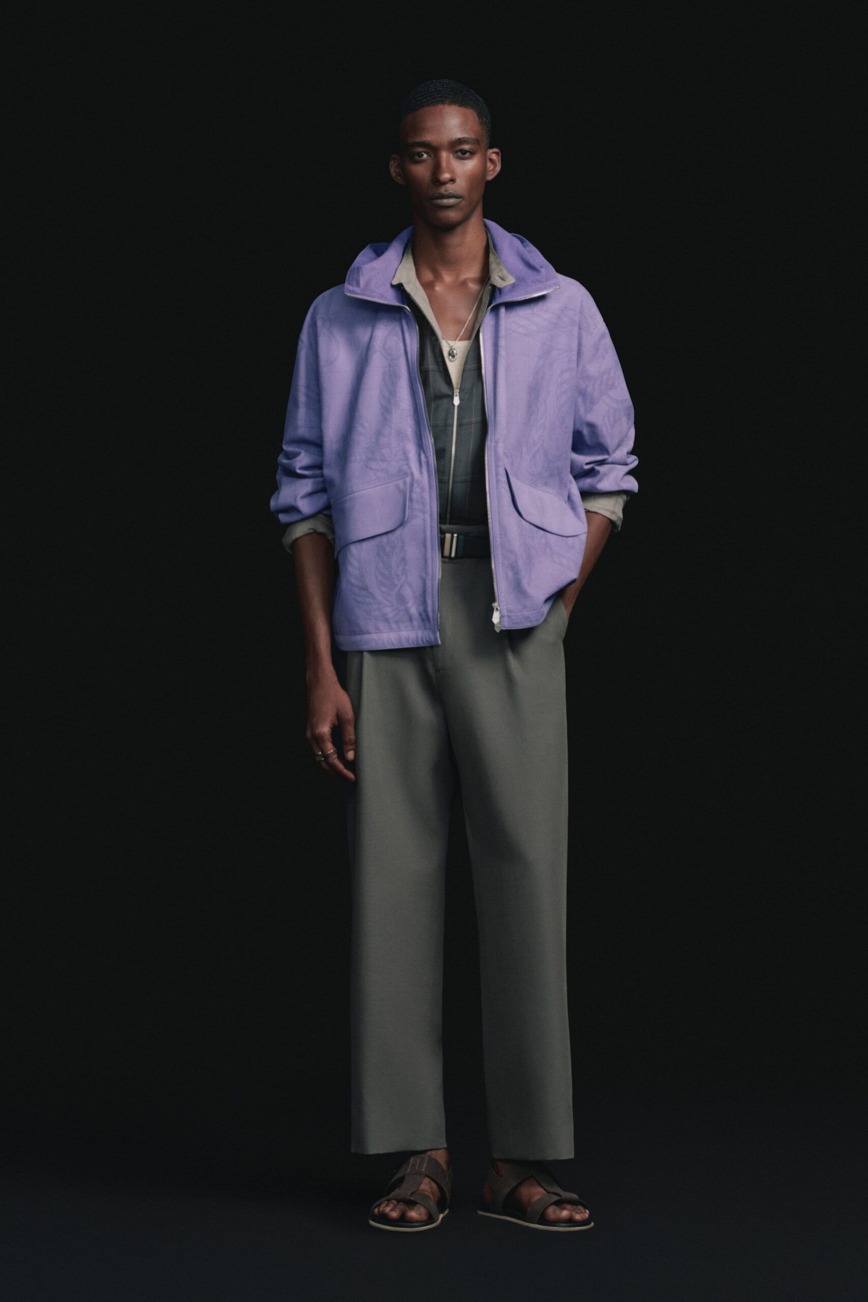 purple cotton long-sleeve hooded relaxed zippered jacket