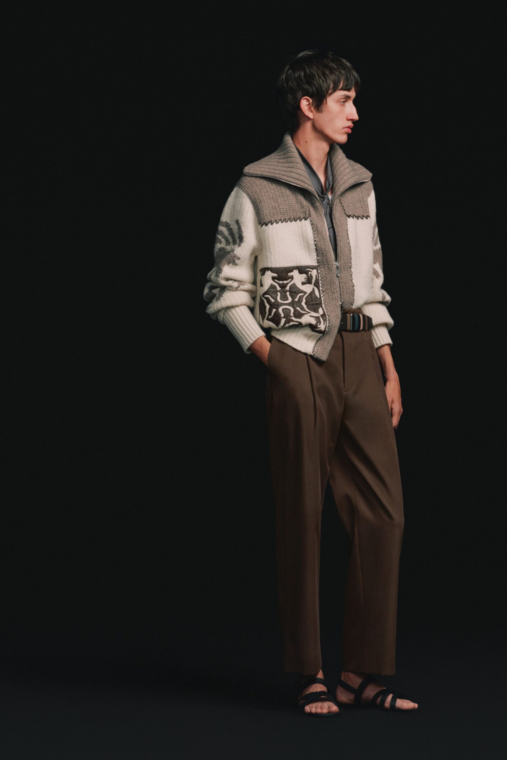white wool long-sleeve collared relaxed embroidered jacket