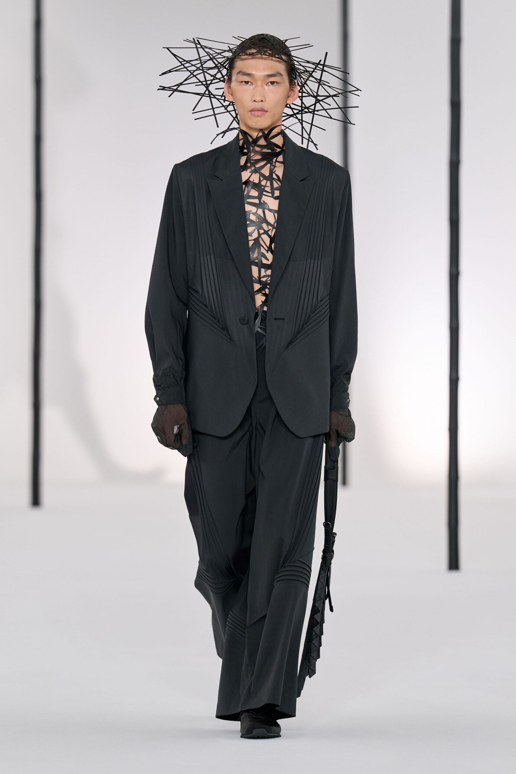 black silk tailored straight-leg pants